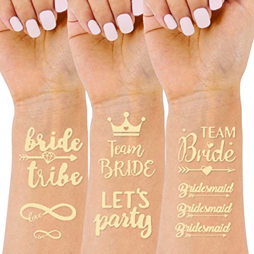 Elegant Gold Temporary Tattoos for Bridesmaids - 6 Pack Wedding Party Favors, Bachelorette Decor & Bridal Shower Gifts - Perfect for Pre-Wedding Celebrations & Girls' Night Out