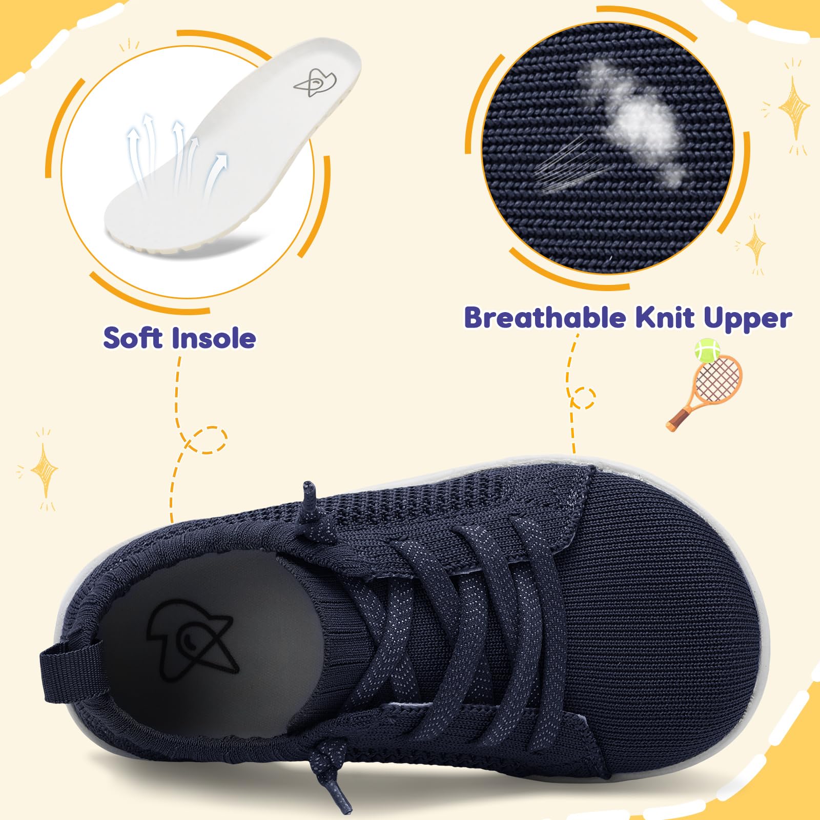 LeIsfIt Toddler Shoes for Girls & Boys - Wide Fit Barefoot Minimalist Sneakers with Zero Drop Sole - Slip-On Tennis Shoes for Kids - Perfect for Playtime, School & Outdoor Activities