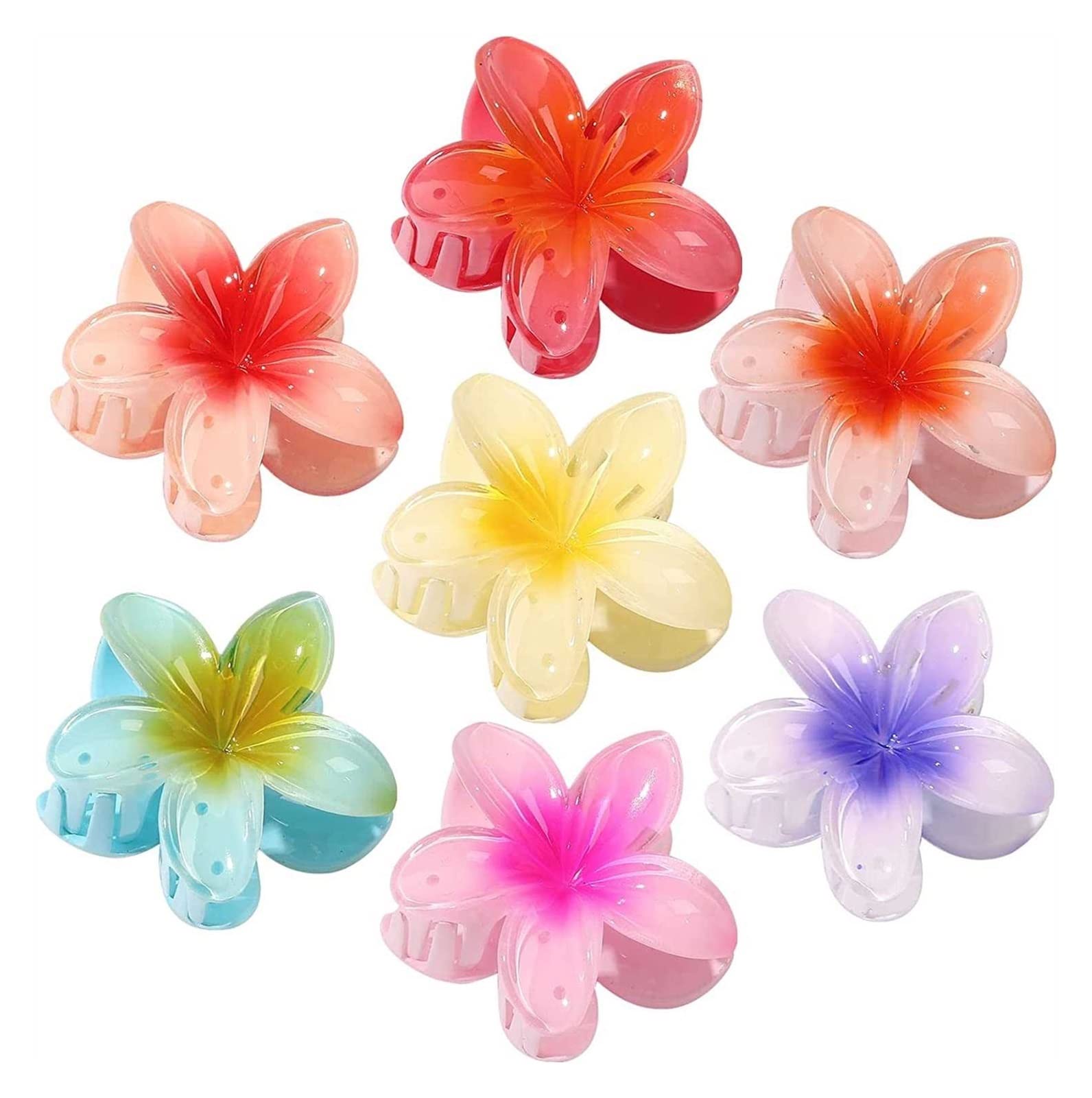7Pcs Plumeria Flower Hair Clips for Women - Colorful Daisy Jaw Clips, Non-Slip Hair Claws for Thick Hair - Perfect for Weddings, Parties & Everyday Hair Accessories