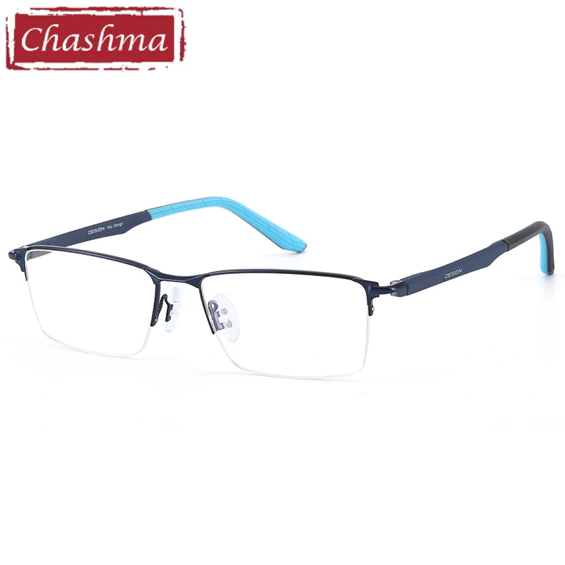 Men's Semi-Rimless Square Alloy Eyeglasses 49453 - Lightweight Metal Frame Glasses for Work, Reading & Fashion