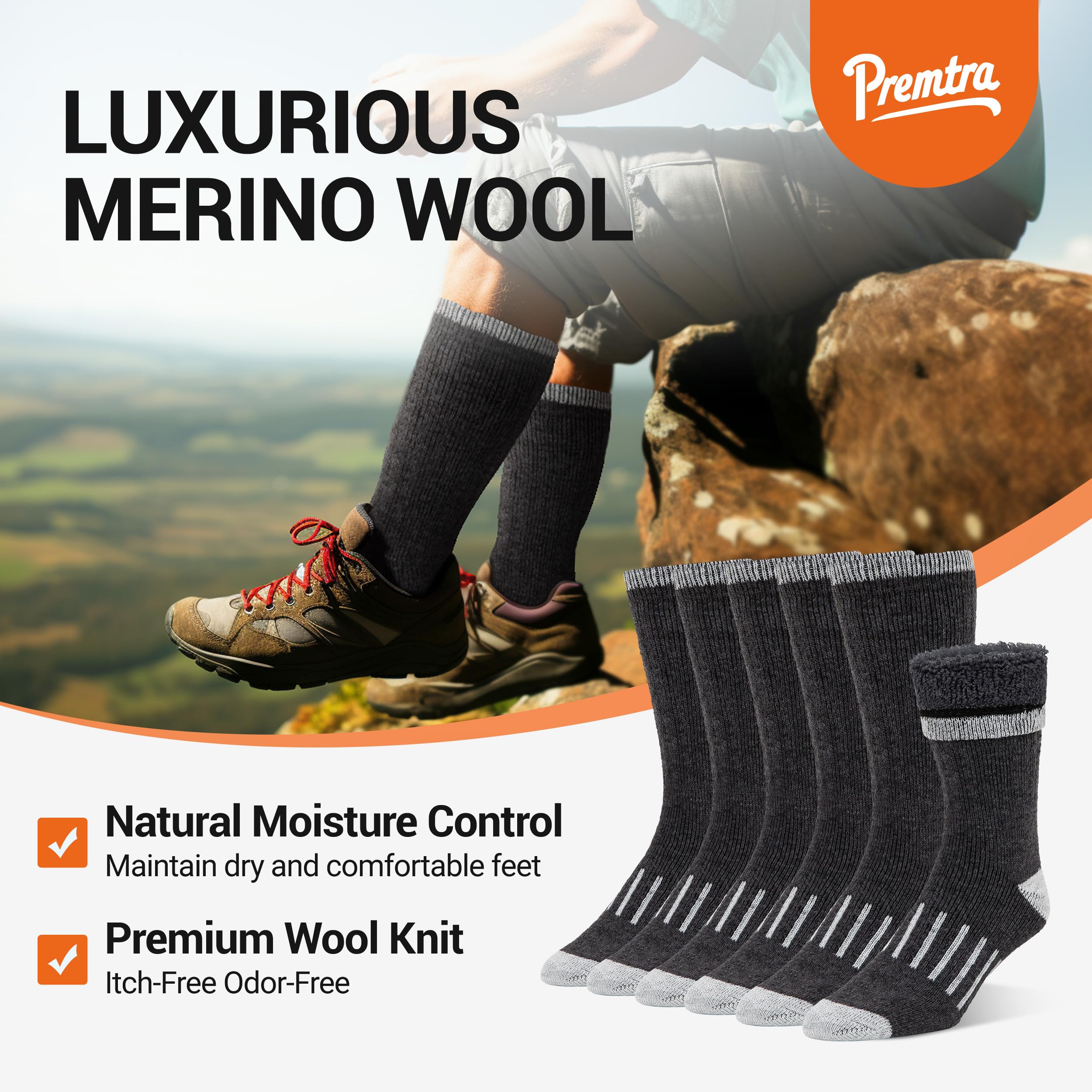 Men's Merino Wool Thermal Socks - Thick Warm Winter Socks for Hiking, Skiing & Cold Weather | Ultra Soft & Comfortable Thermal Socks for Men