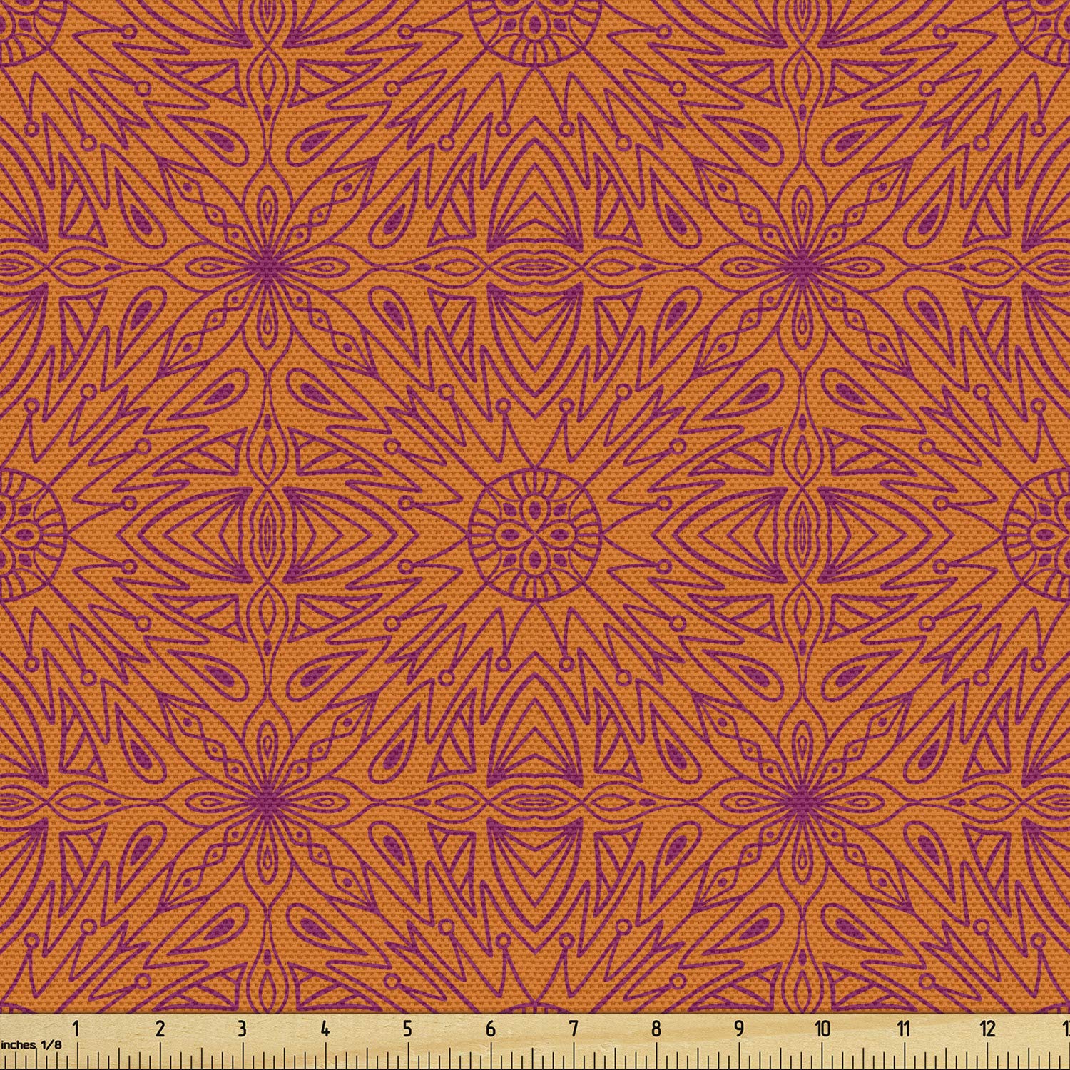 Ambesonne Abstract Floral Geometric Fabric by The Yard - 10 Yards Dark Magenta & Marigold Upholstery Material for Sofa, Curtains, Pillows | Home Decor, DIY Crafts, Wall Hangings