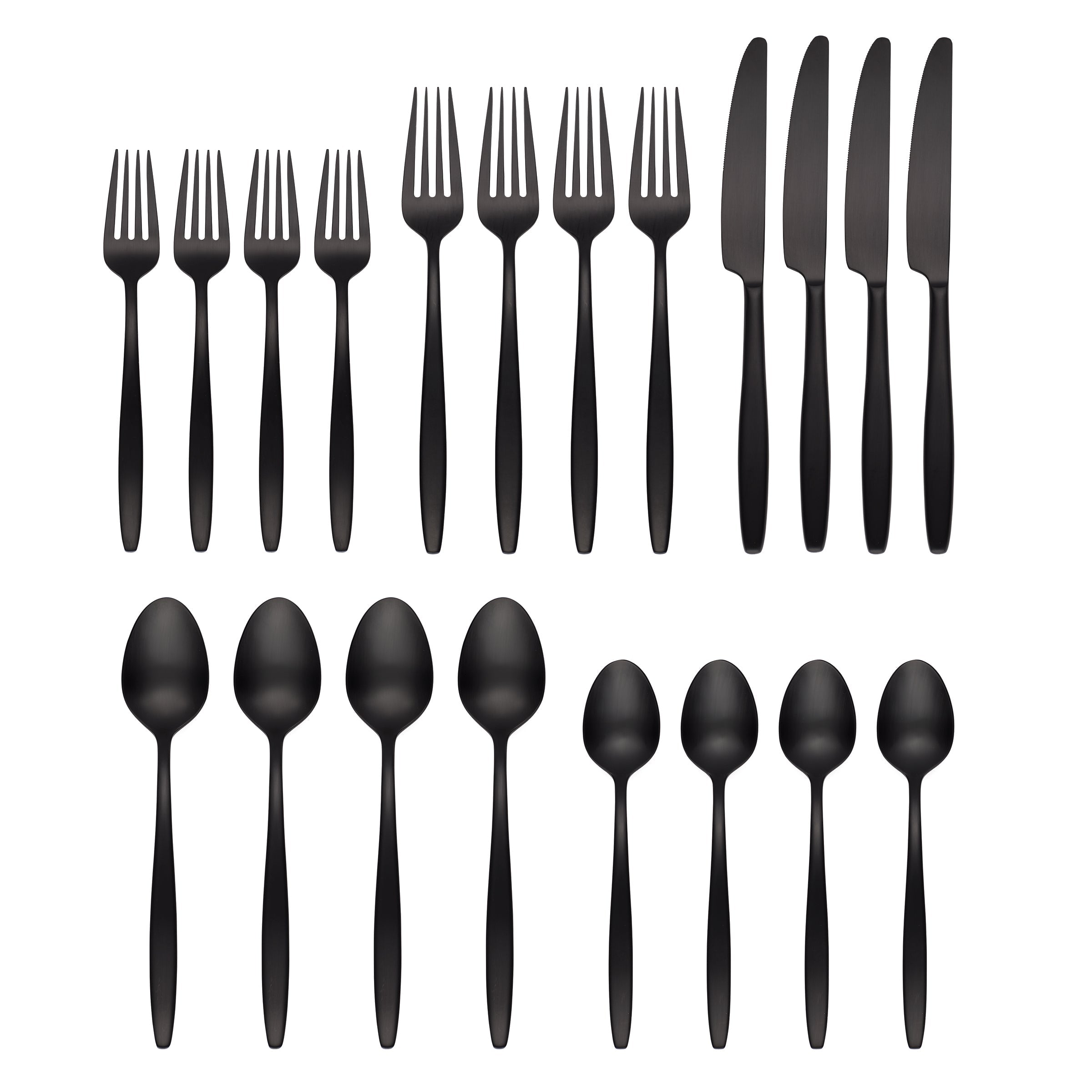 Premium Nylah Black Satin 20-Piece Flatware Set - Stainless Steel Silverware Set for 4, Modern Elegant Cutlery Set for Dining, Wedding, Party & Home Decor