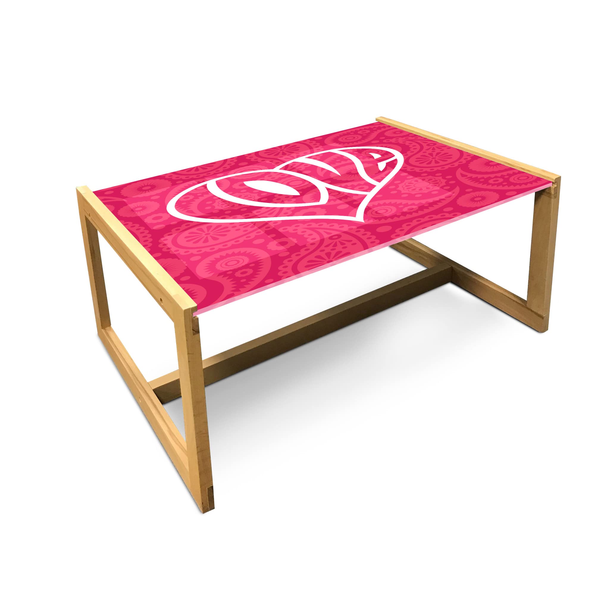Ambesonne Groovy Coffee Table - Large Pink & White Retro Heart Design, Acrylic Glass Top with Wooden Frame for Office, Dorm, Living Room | Mid-Century Modern Home Decor for Small Spaces & Apartments