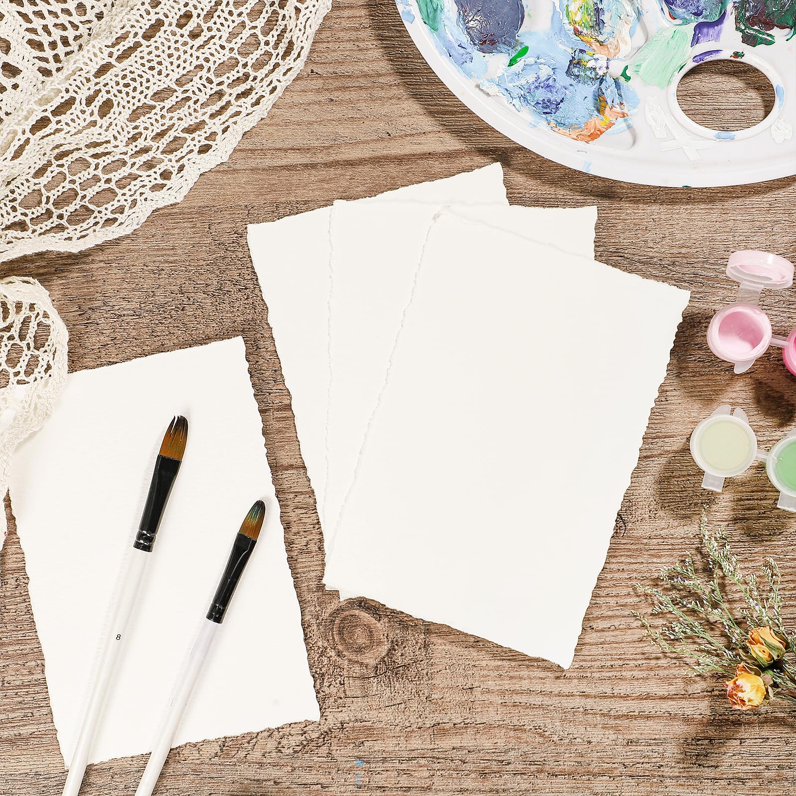 25 Sheets 300 GSM Watercolor Paper - 4 x 6 Inch Deckle Edge Cotton Paper for Painting, Wedding Invitations, Cards & DIY Crafts | Premium Textured Handmade Paper for Artists, Calligraphy & Scrapbooking