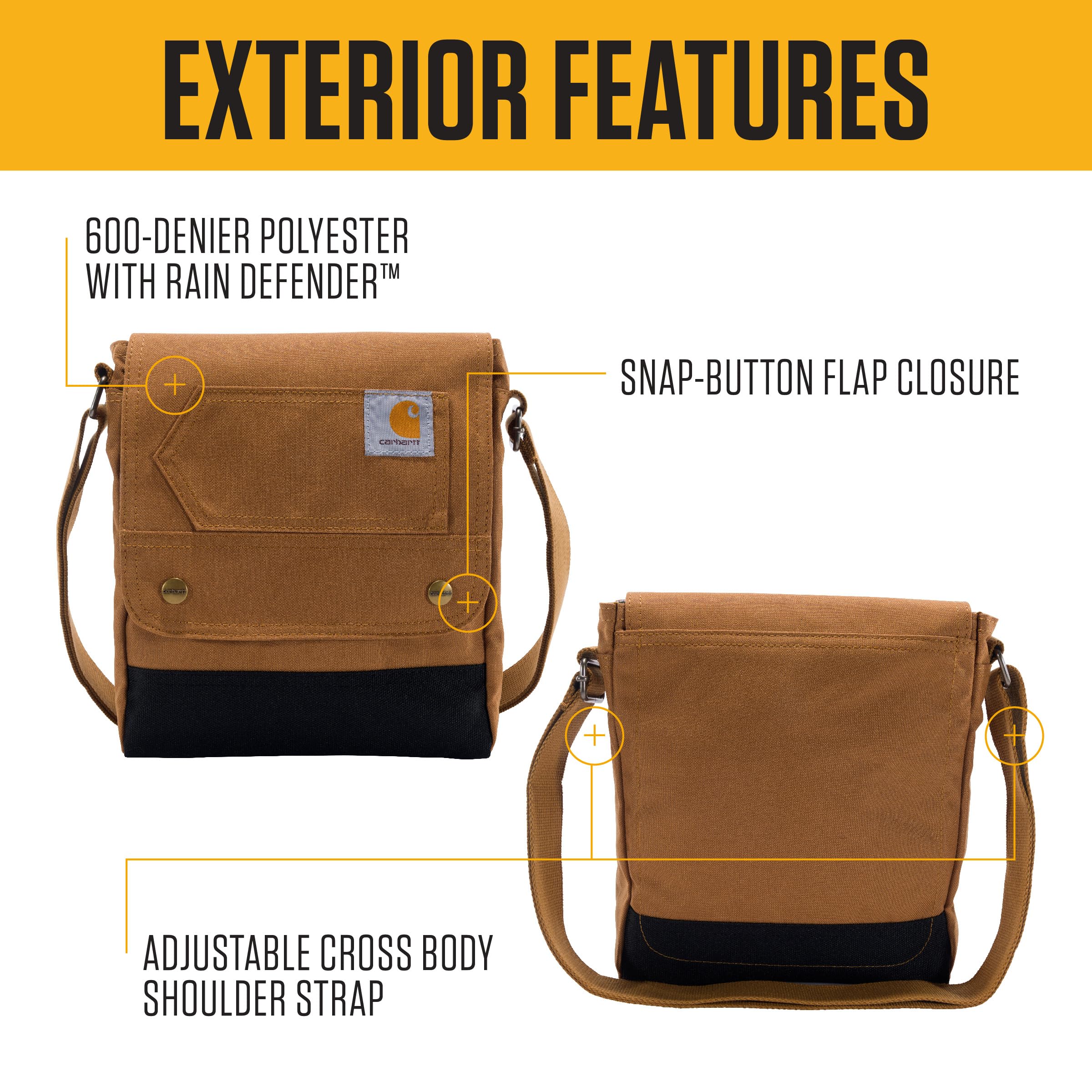 Carhartt Durable Adjustable Crossbody Bag with Flap Over Snap Closure - Perfect for Work, Travel & Outdoor Adventures