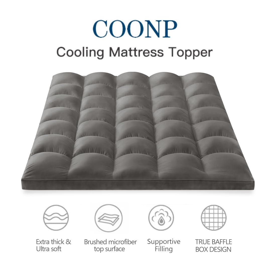 COONP Twin XL Mattress Topper - 3 Inch Extra Thick Cooling Pillowtop Mattress Pad Cover with 8-21 Inch Deep Pocket - Breathable Plush Bed Topper Protector for Back Pain Relief (Grey) | Perfect for Dorms, Guest Beds & Hot Sleepers