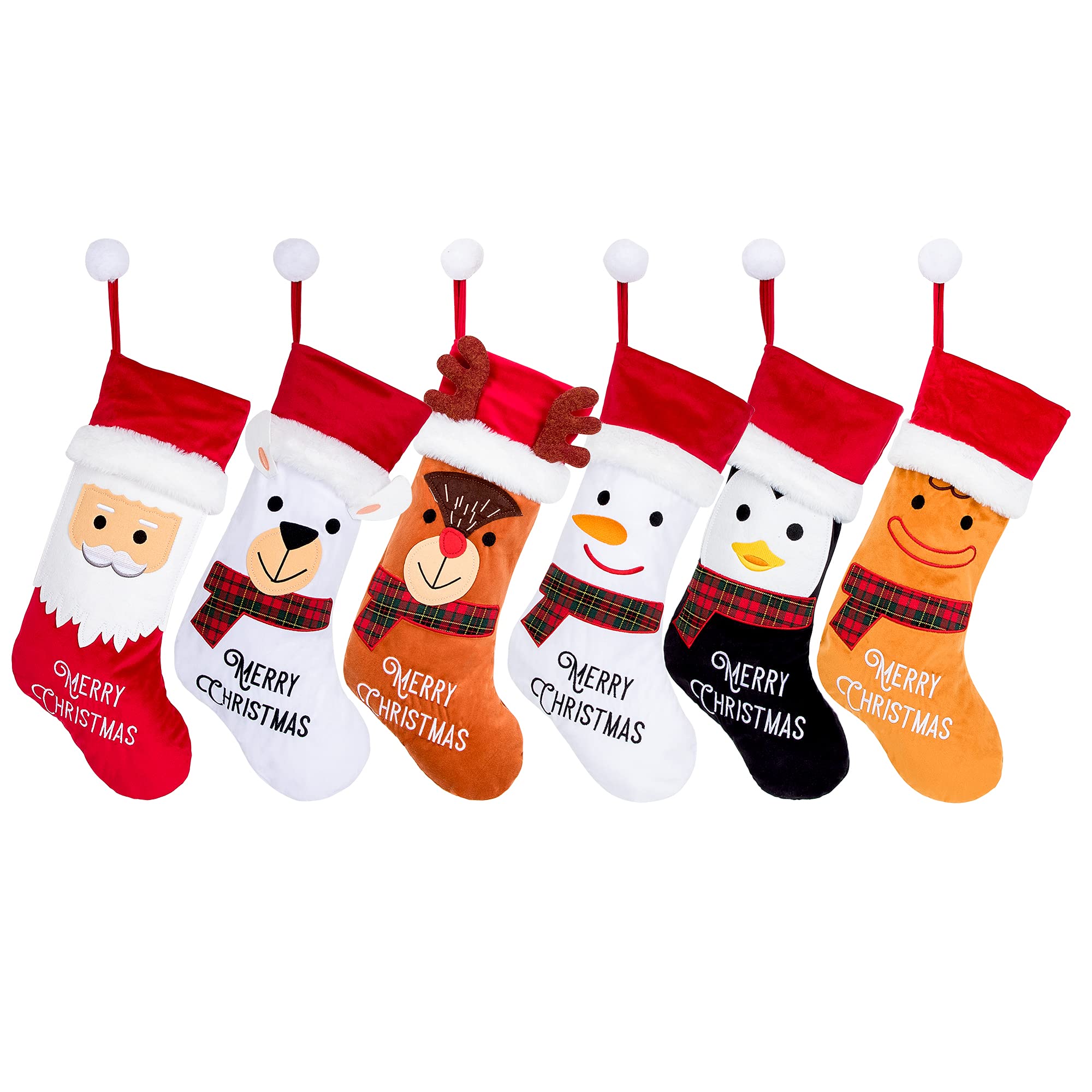 Luxury Velvet Christmas Stockings Set of 6 - 20.5 Inch Large Xmas Stockings for Family Holiday Decor | Classic Hanging Ornaments for Fireplace Mantel, Staircase & Festive Home Decoration