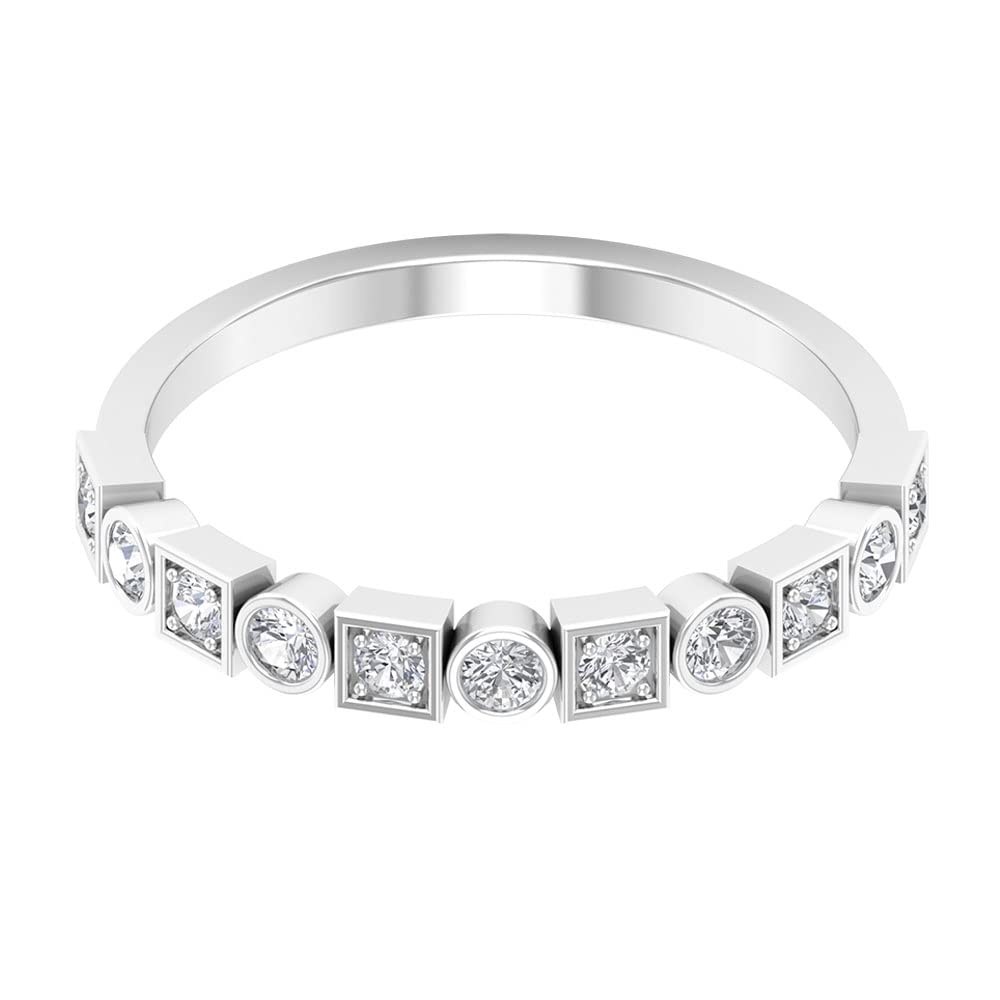 Certified Moissanite Half Eternity Ring for Women - 14K Solid Gold Round & Square Cut Wedding Band - Perfect for Anniversaries, Engagements & Everyday Elegance