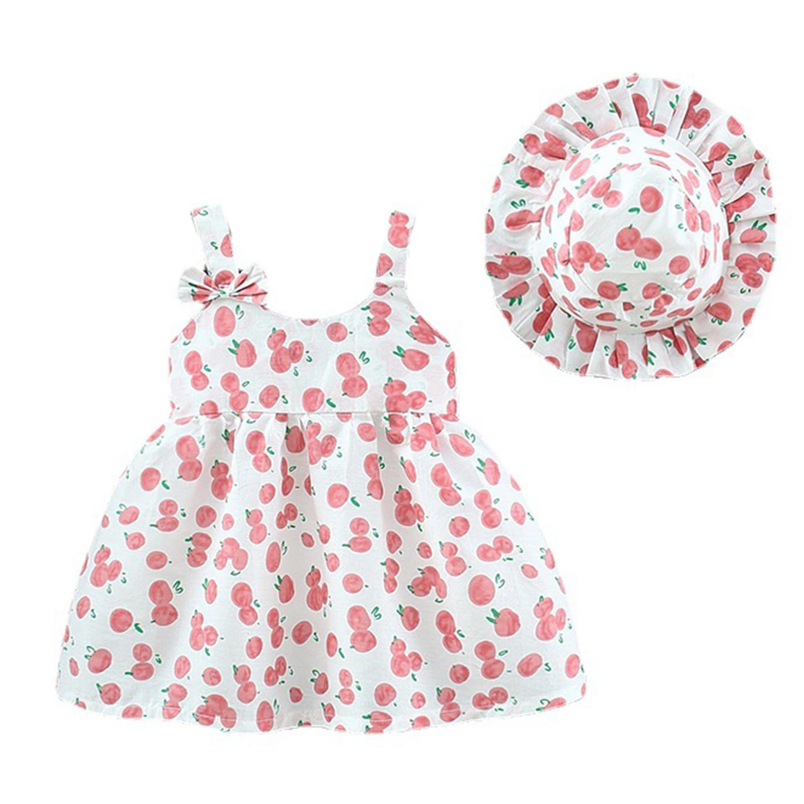 Bohemian Floral Ruffle Strap Toddler Dress for Girls - Sleeveless Summer A-Line Beach Dress with Matching Hat | Perfect for Outdoor Play, Vacation & Photoshoots