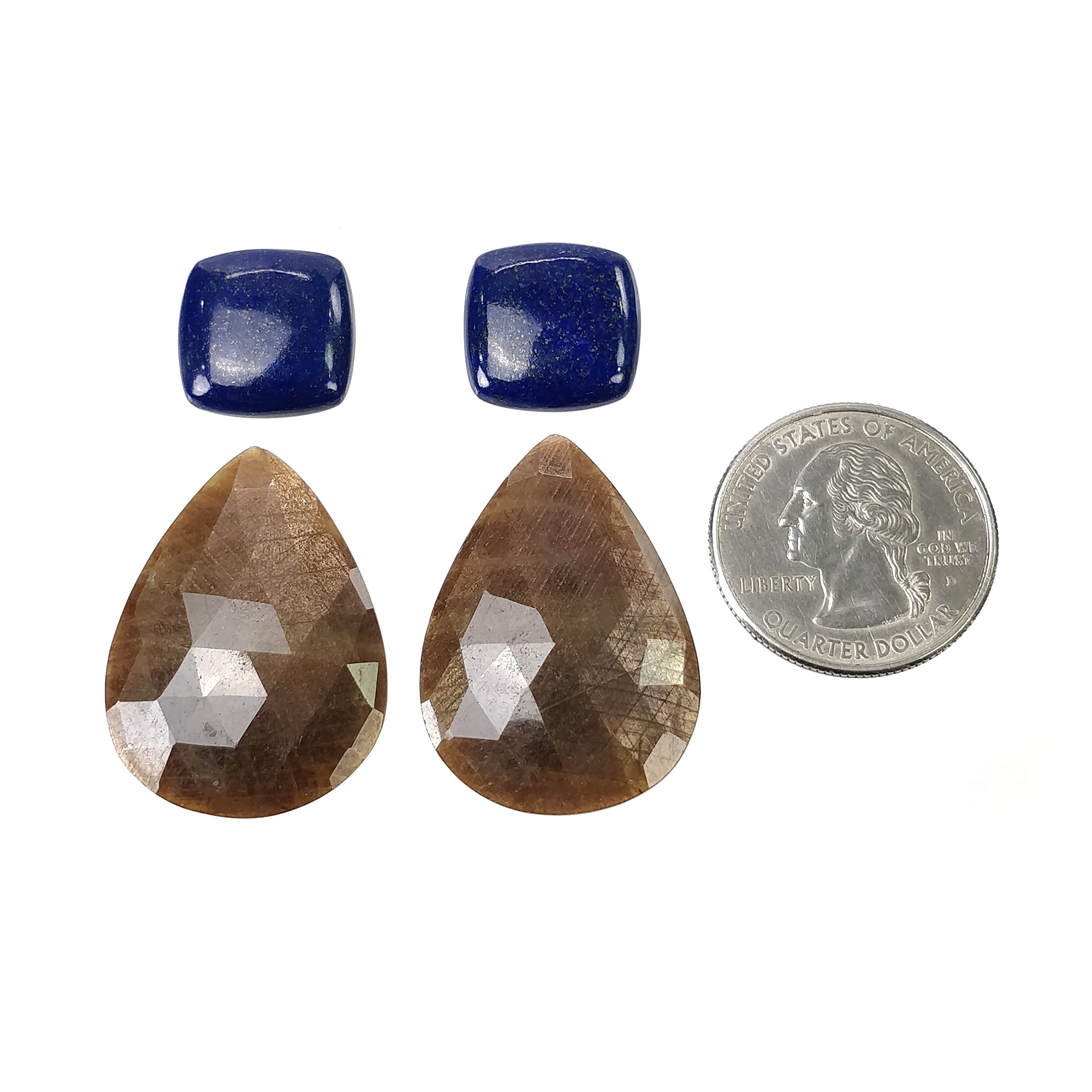 Natural Untreated Chocolate Sapphire & Lapis Lazuli Gemstone - 70.85cts Pear Cushion Rose Cut & Cabochon (16mm, 35.5x24mm, 4pcs) | Jewelry Making, Healing Crystals, DIY Crafts, Gift for Gem Lovers