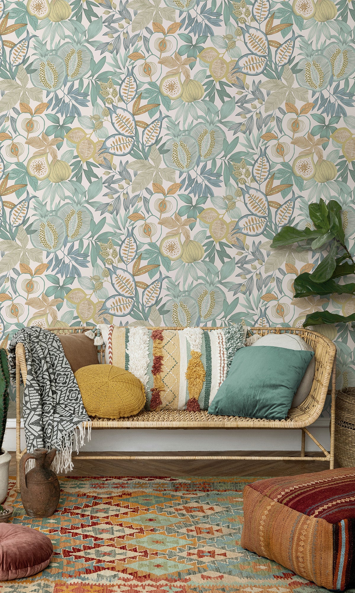 Blue Vibrant Botanical Foliage Wallpaper R9612 - Peel and Stick Removable Wallpaper for Bedroom, Living Room, Nursery & Office Decor