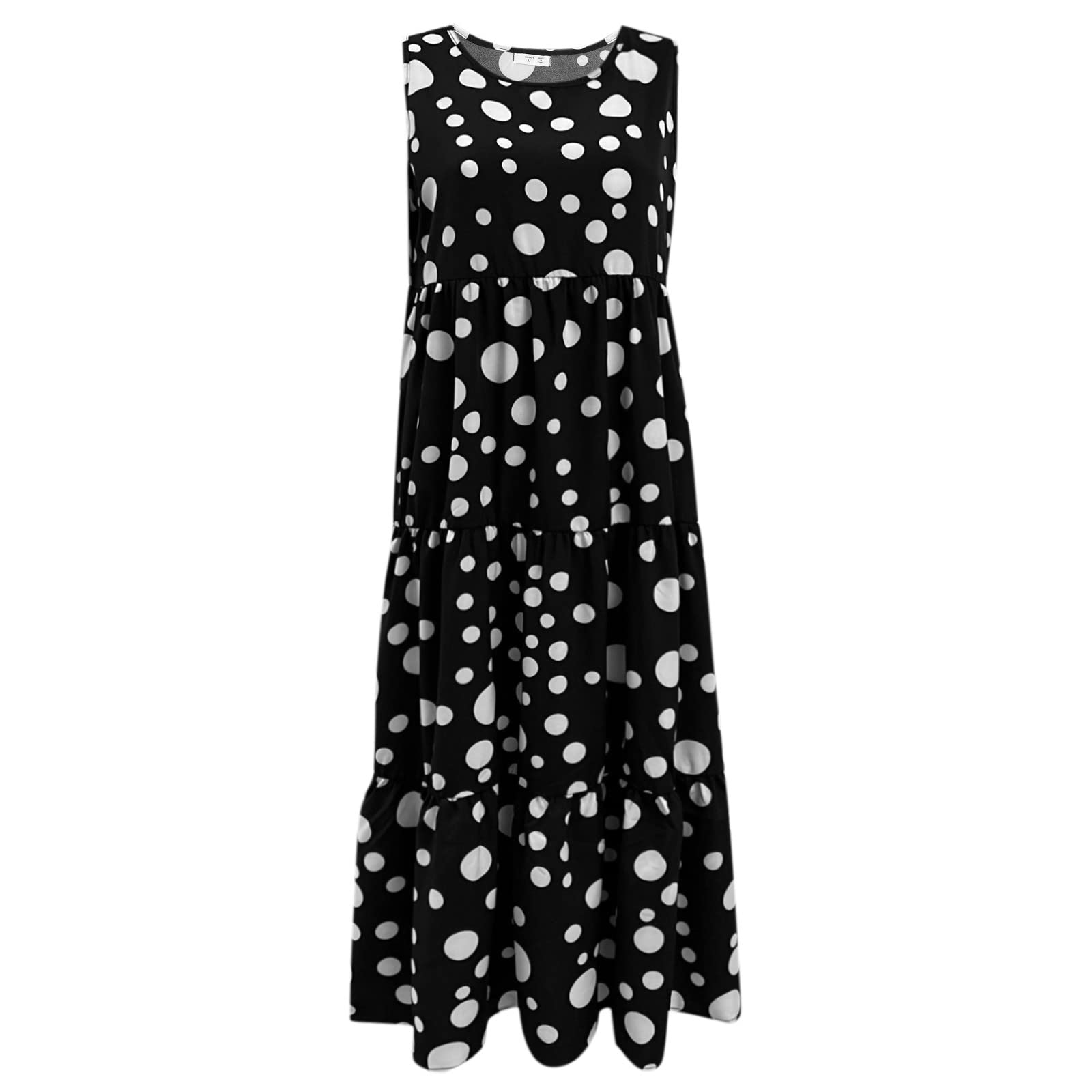 Women's Flowy Polka Dot Print Sleeveless Dress - Elegant Round Neck Short Hem Summer Dress for Casual Wear, Beach Outings & Date Nights