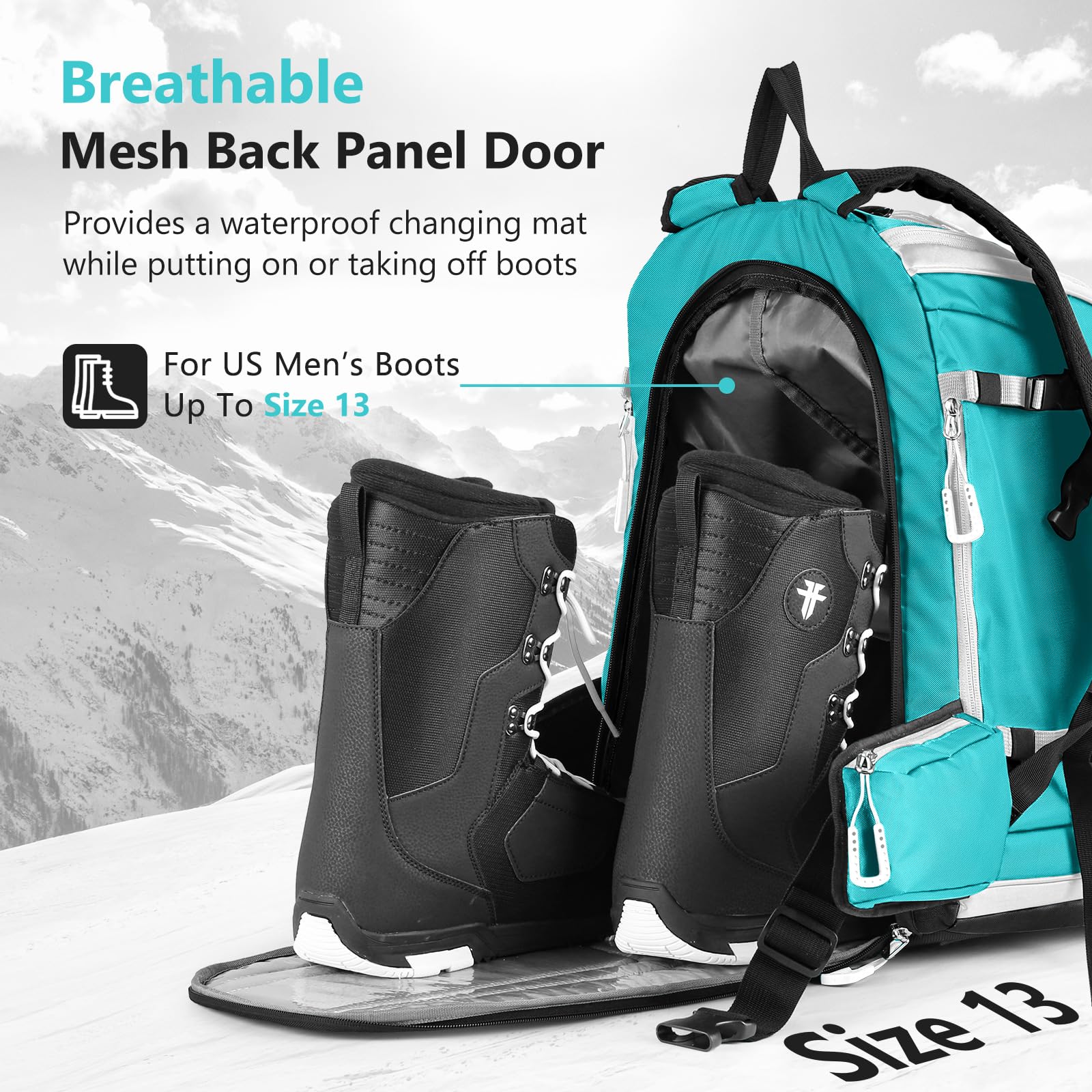Waterproof 65L Padded Ski Boot Bag - Durable Ski Travel Backpack for Boots, Gear & Accessories | Perfect for Ski Trips, Mountain Adventures & Winter Sports Travel