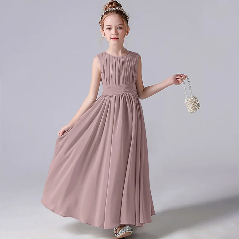 Elegant Pleated Flower Girl Dress with Sash - Kids Wedding Gown, Party Dress, Pageant Outfit for Special Occasions & Formal Events