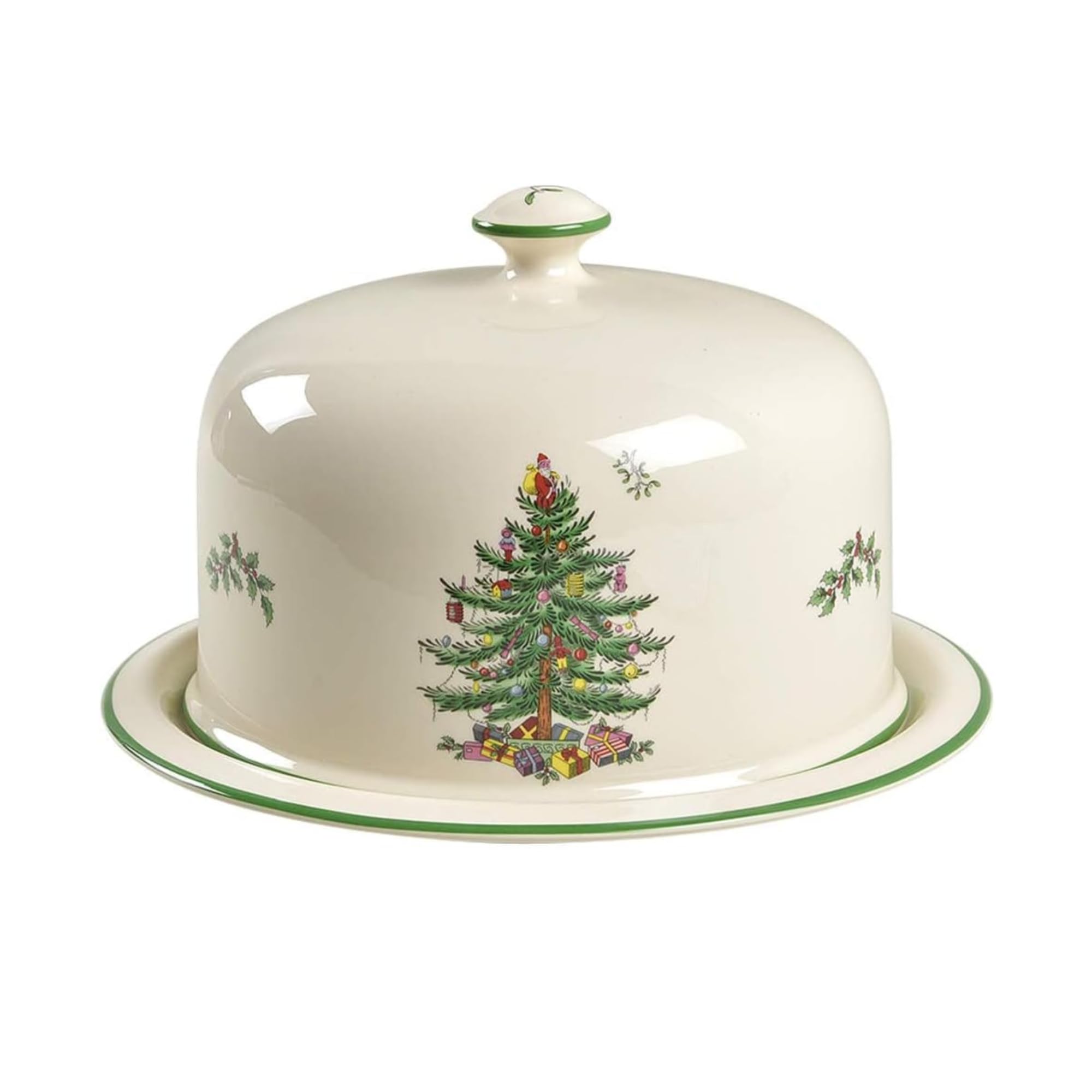 Spode Christmas Tree 2-Piece Ceramic Serving Set with Dome - Holiday Platter for Cakes, Desserts & Side Dishes | Microwave, Oven & Dishwasher Safe | Perfect for Christmas Dinner, Party Buffets & Festive Gatherings