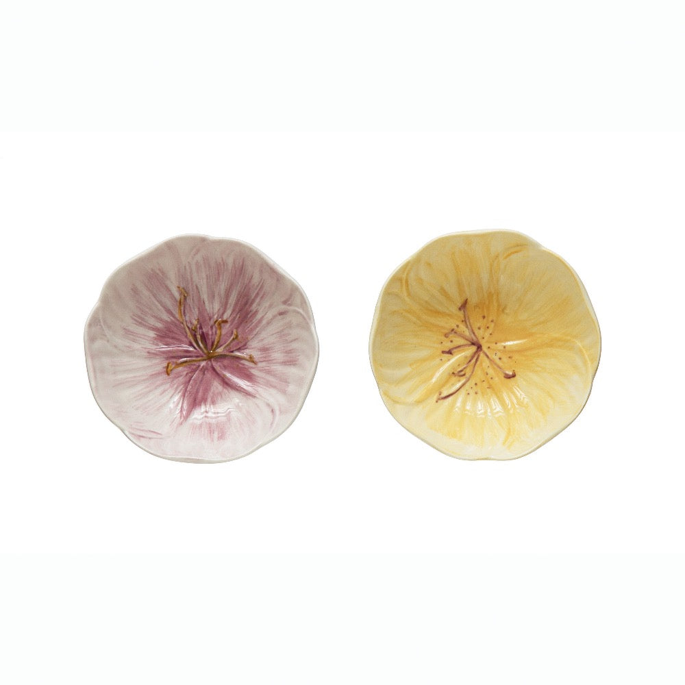 Hand Painted Stoneware Flower Bowls - Ceramic Decorative Serving Bowls for Salads, Fruits, Snacks | Perfect for Home Decor, Kitchen, Dining Table & Gift Giving