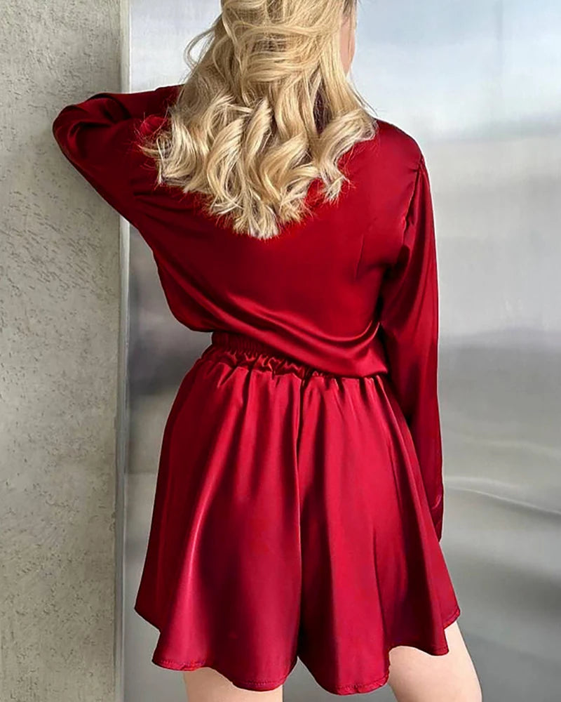 Plus Size Silk Pajama Set - Soft & Comfortable Silk Shirts & Shorts for Women | Perfect for Sleepwear, Lounge Wear & Relaxing at Home
