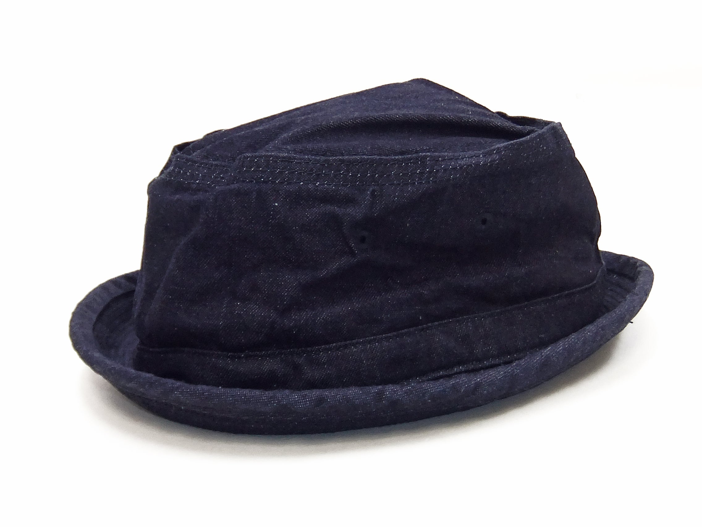 Men's Sugar Cane Denim Pork Pie Hat - Vintage Upturned Short Brim Casual Hat SC02466 in Indigo Blue | Perfect for Outdoor Music Festivals & Summer Street Style