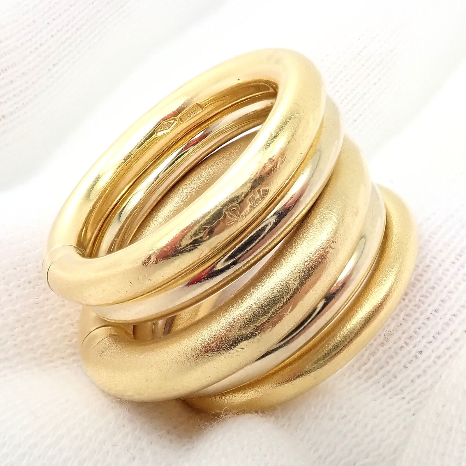 Authentic Pomellato 18k Yellow & White Gold 5-Row Interlocking Tubolare Band Ring for Women - Luxury Stackable Jewelry for Weddings, Anniversaries & Special Occasions