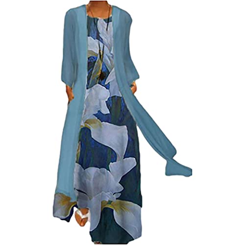 YOMXL Women's Summer Maxi Dresses 2023 - Plus Size Floral Print Sleeveless O-Neck Two Piece Beach Dress Set with Solid Color Cover Up | Perfect for Vacation, Pool Party & Tropical Getaways