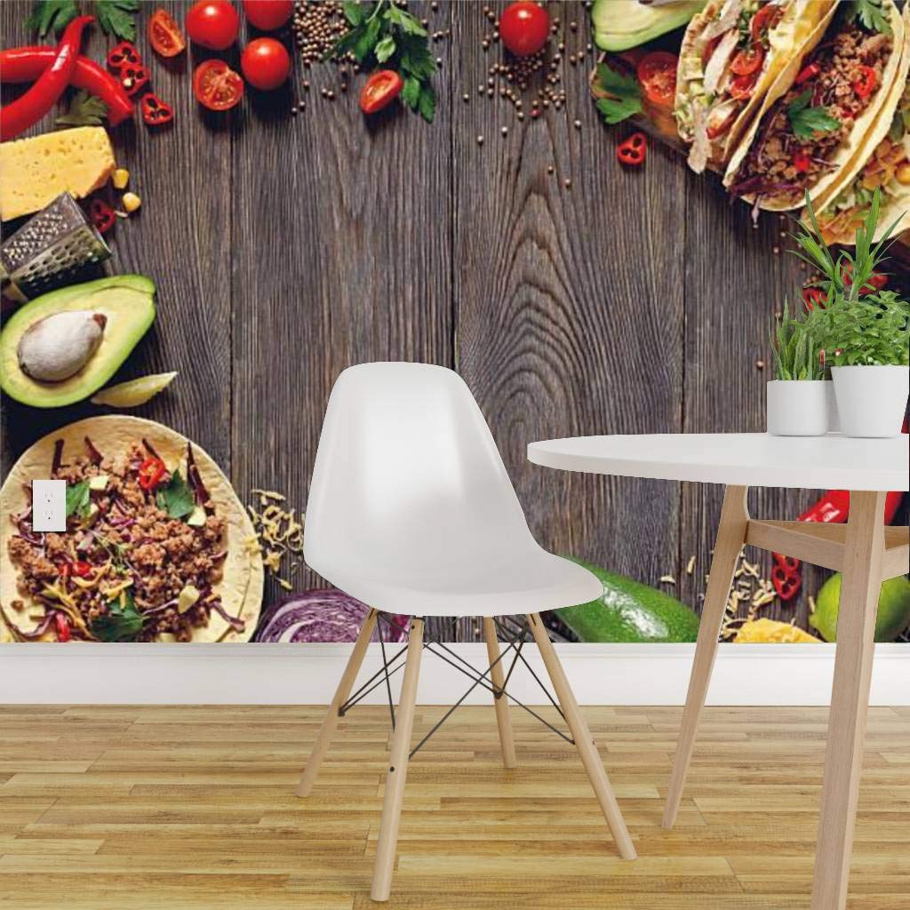 Mexican Street Food Peel and Stick Wallpaper - Self-Adhesive Removable Vinyl Wall Mural for Kitchen, Dining Room & Home Decor (Large Roll, Easy Installation)