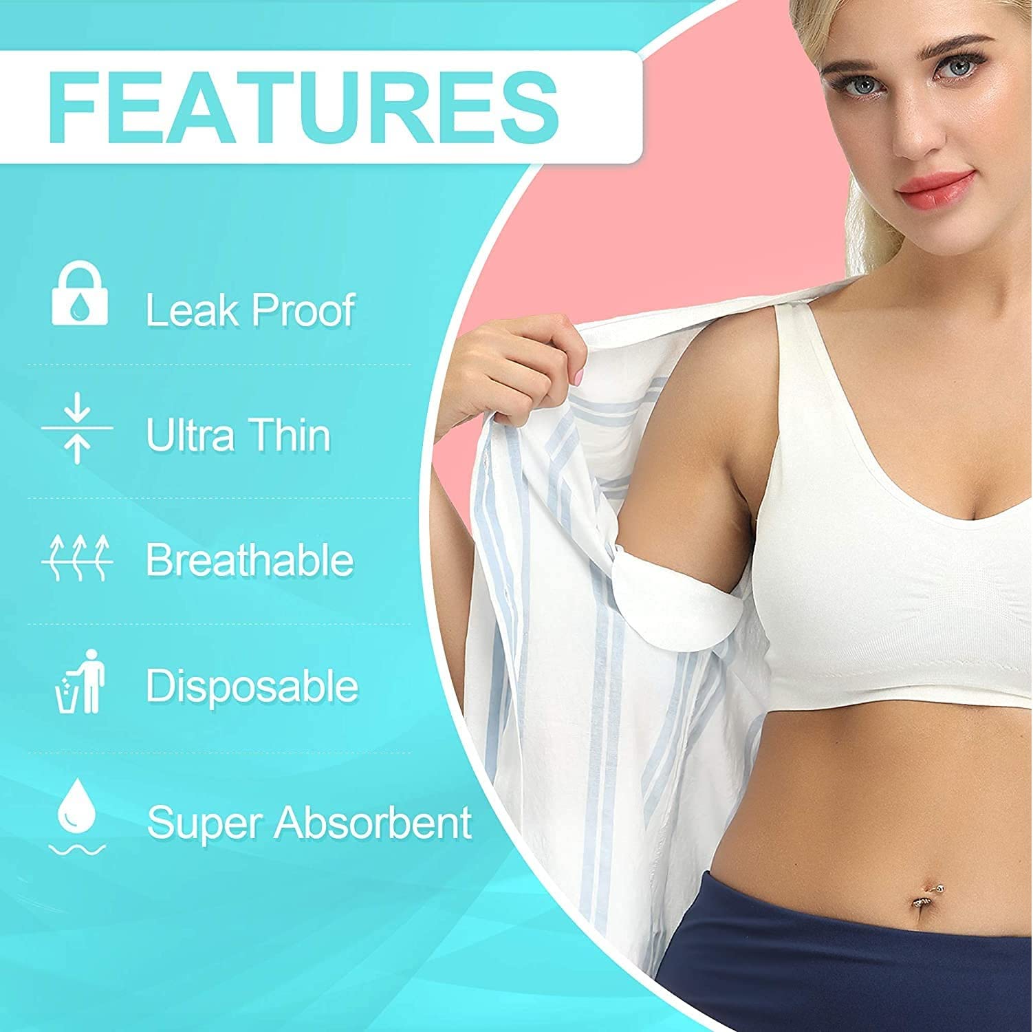 Roseworld 10-Pack Premium Underarm Sweat Pads for Women & Men - Disposable Armpit Sweat Absorbing Pads with Comfortable Sweat Shield - Ideal for Workouts, Office Wear & Daily Activities