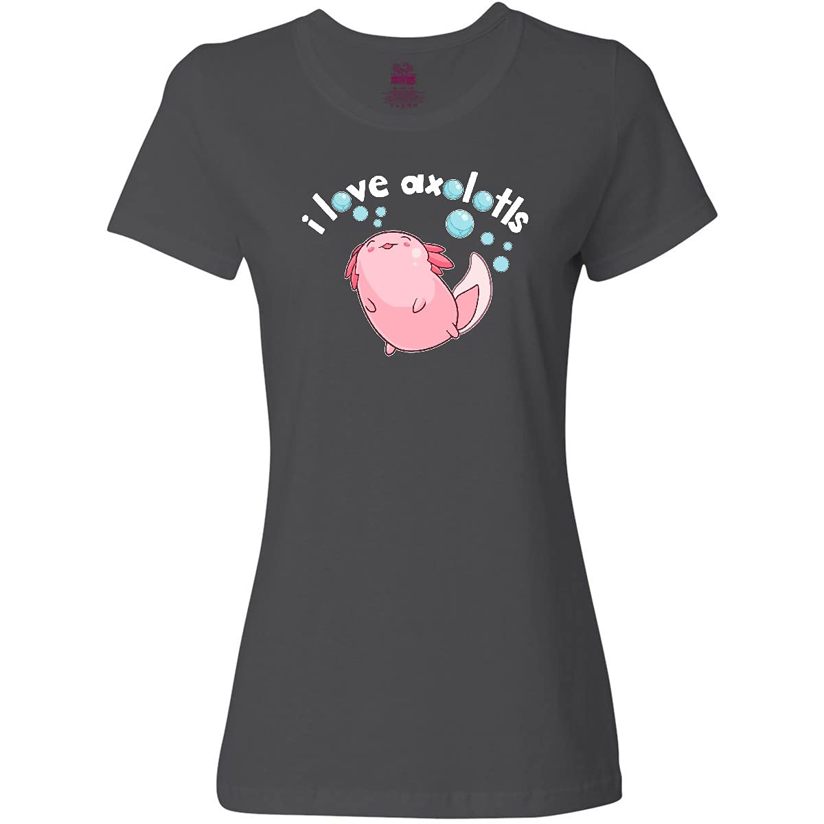 Inktastic I Love Axolotls with Bubbles Women's T-Shirt | Cute Axolotl Graphic Tee | Casual Cotton Shirt for Women | Perfect for Animal Lovers & Casual Wear