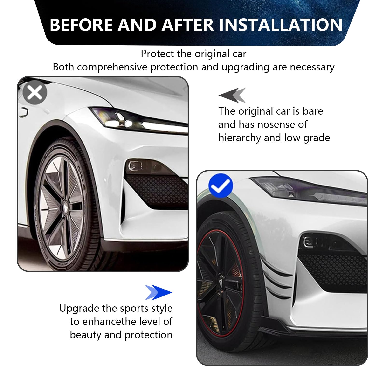 Gunhunt Pack-6 Universal Car Spoiler Canards Kit - Glossy Black Front Bumper Lip Splitter, Anti-Collision Diffuser & Soft Rubber Decorative Stickers for Enhanced Exterior Styling & Protection - Perfect for Sports Cars, Tuners & Street Racing Enthusiasts