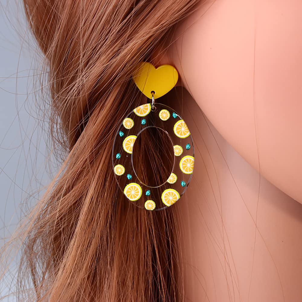 Acrylic Geometric Fruit Drop Earrings for Women - Strawberry, Lemon, Grape & Daisy Flower Dangle Earrings | Summer Beach Jewelry, Party Accessories & Casual Wear