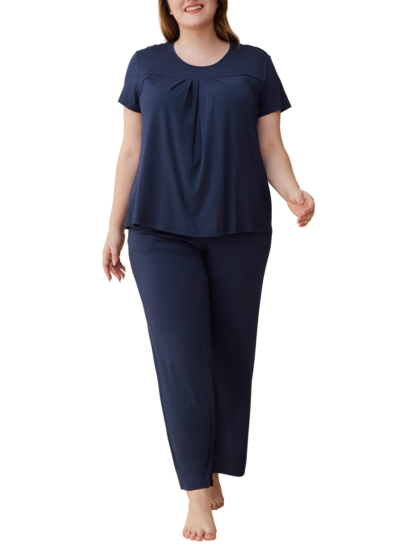 Women's Plus Size Pajama Set - Soft Viscose Sleepwear with Comfortable Tops & Pants | Cozy Lounge Wear for Home, Sleep & Relaxation