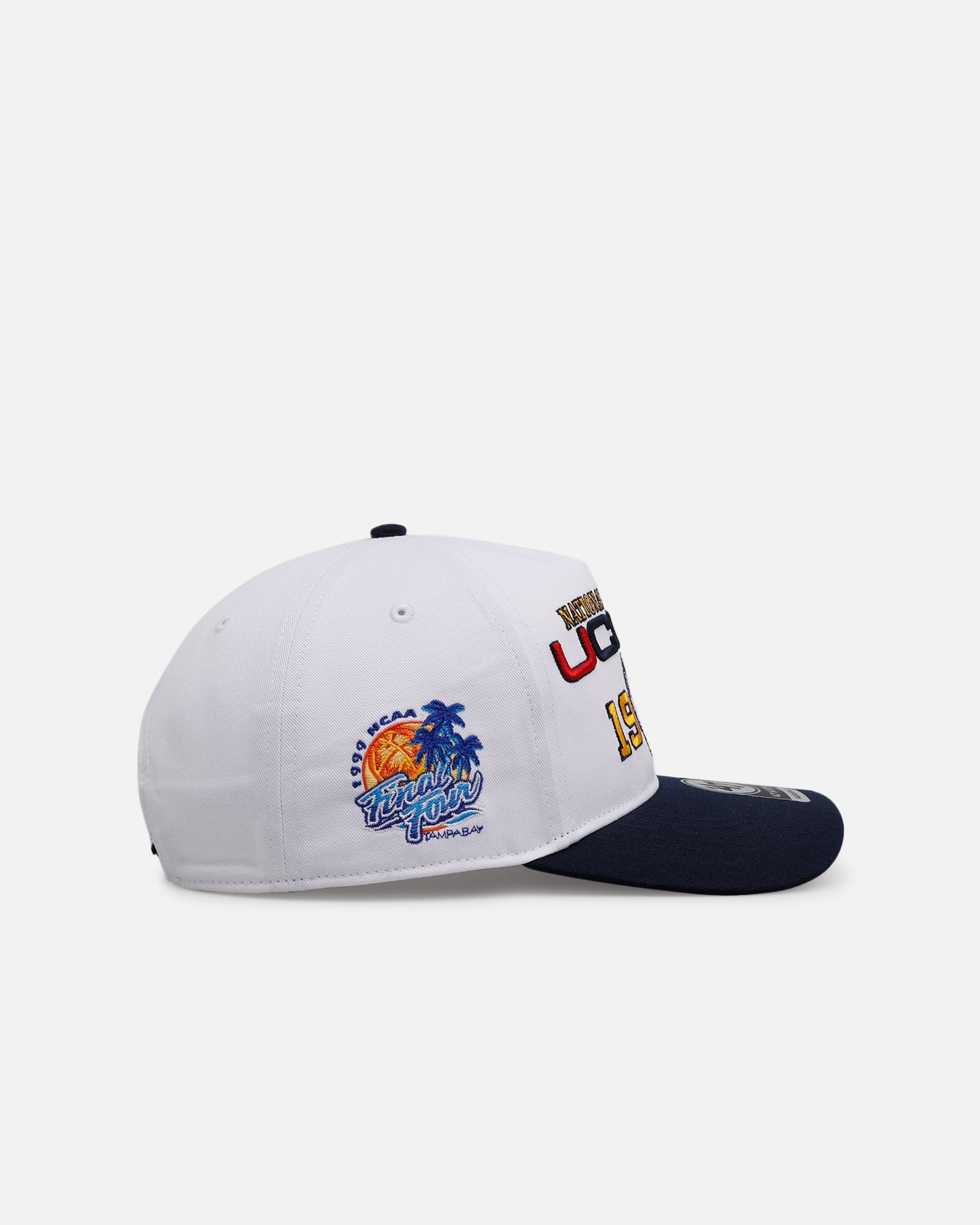47 Brand UCONN 1999 March Madness Snapback Hat - White and Navy Adjustable Baseball Cap for Men and Women - Perfect for Basketball Games, Sports Events and Casual Wear