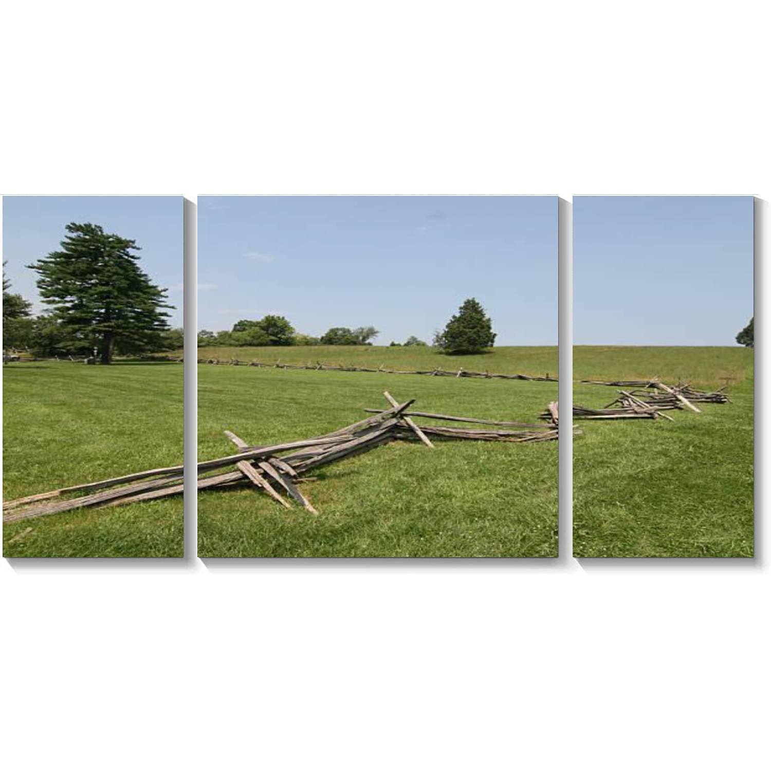 BDMPIZLNSF 3-Panel Framed Canvas Wall Art - Battlefields of Manassas Historic Painting - Ready to Hang Home Decor for Living Room & Bedroom - Perfect for Civil War History Enthusiasts & Vintage Interior Design