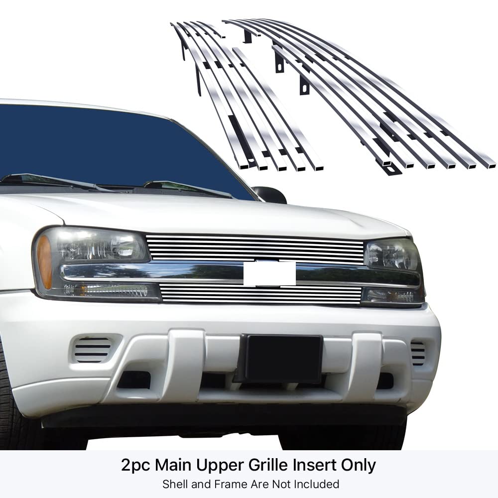 APS Chrome Billet Front Grill Grille Insert C85307A Compatible with Chevy Trailblazer LT LS SS 2002-2005 - Upgrade Your Truck's Style for Off-Roading & Daily Driving