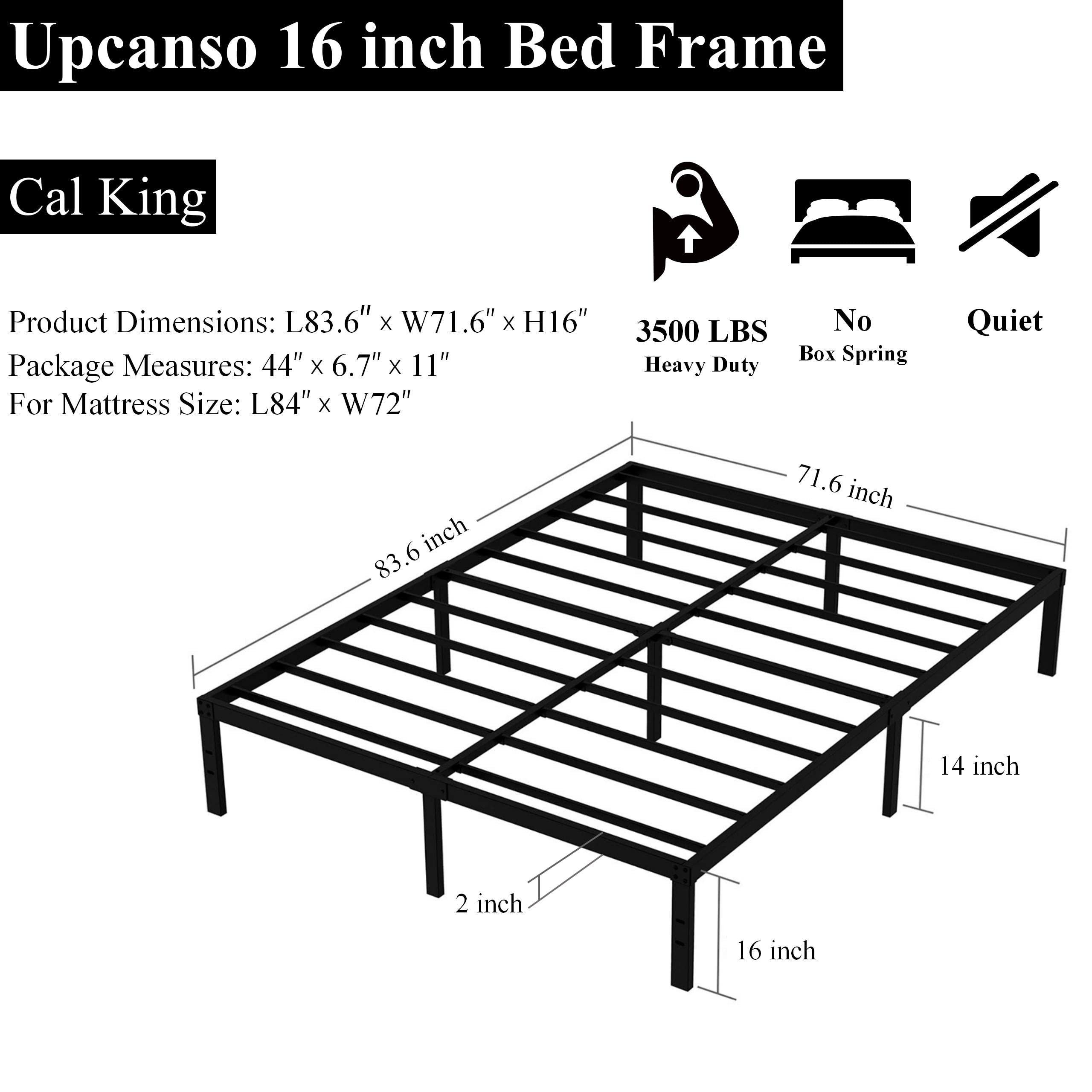 16 Inch California King Bed Frame - No Box Spring Needed, Heavy Duty Platform with 14