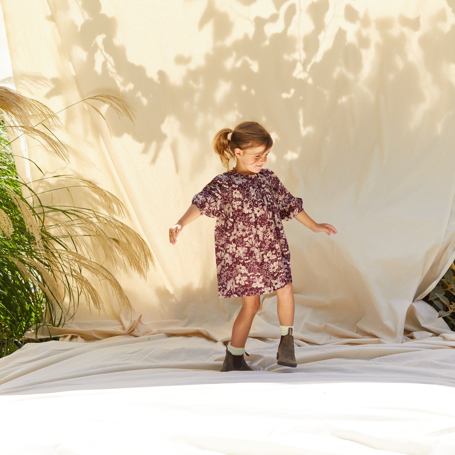 Evette Girls' Floral Print Party Dress - Mahogany Color, Elegant & Comfortable for Birthday, Wedding & Special Occasions