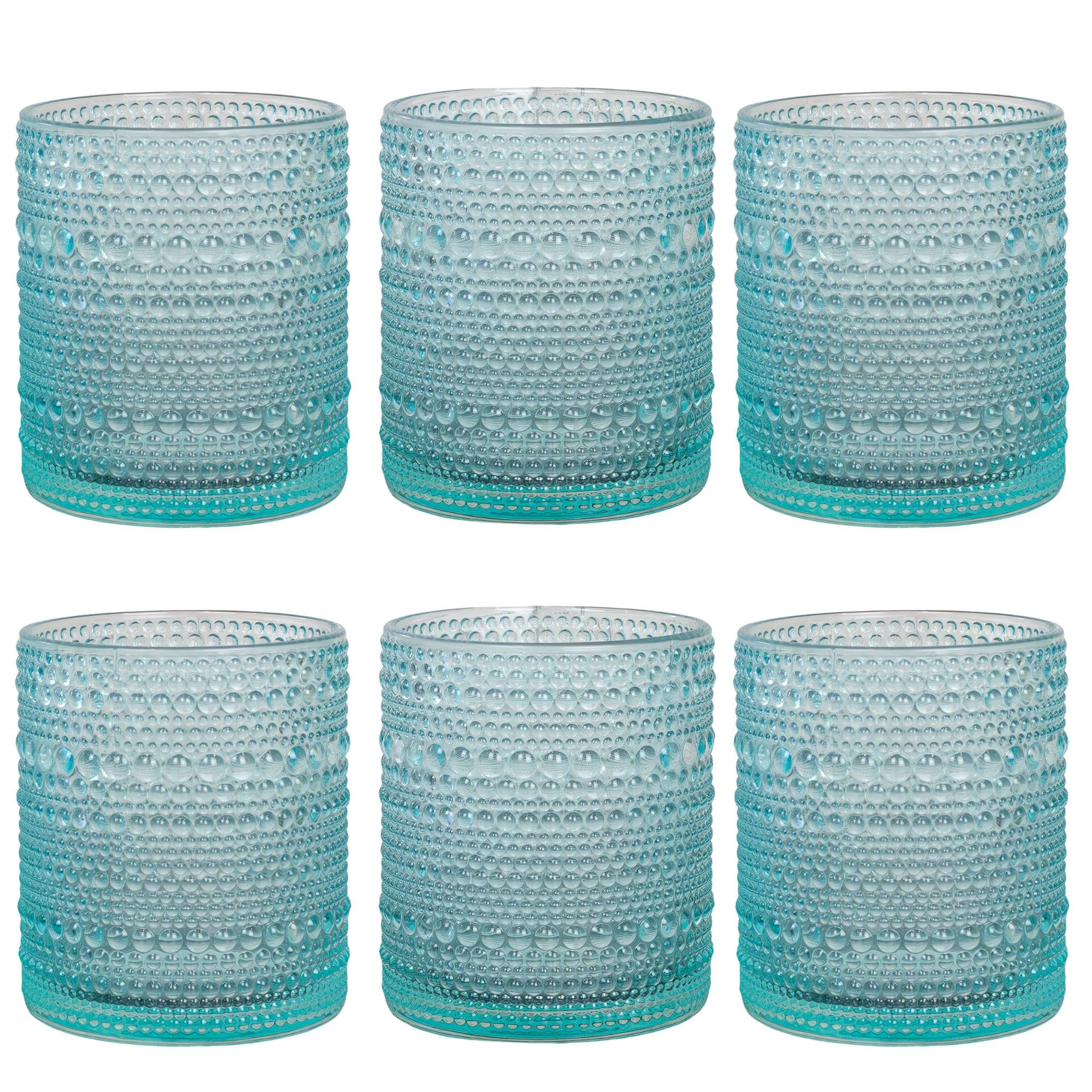 Vintage Hobnail Drinking Glasses - Set of 6 (12oz, Blue) | Old-Fashioned Beverage Glasses for Cocktails, Juice & Water | Perfect for Home Bar, Restaurant & Wedding Decor