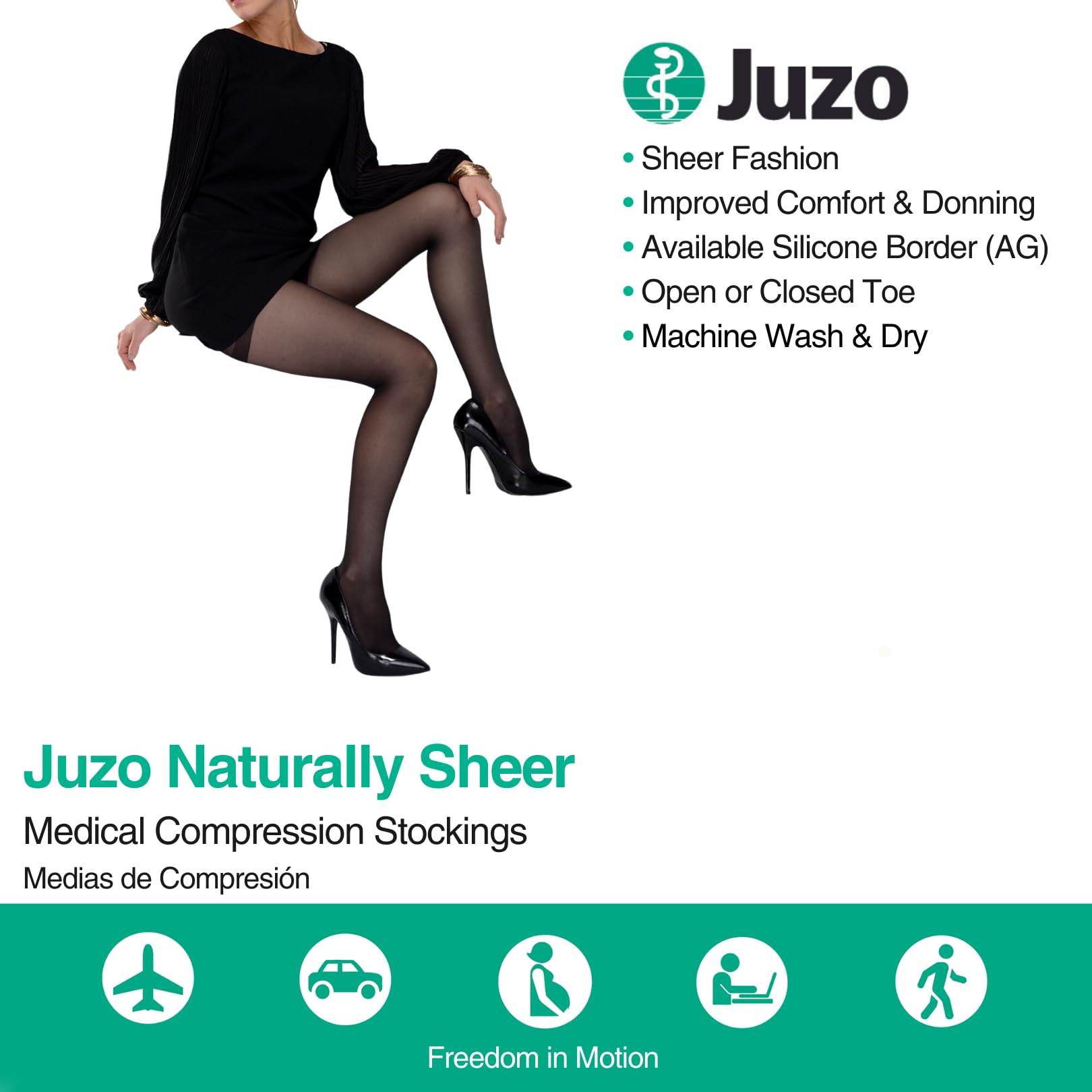 Juzo Naturally Sheer 20-30 mmHg Compression Stockings & Pantyhose - Closed Toe Medical Support Socks for Women & Men - Relieve Tired, Aching, Swollen Legs & Varicose Veins - Perfect for Travel, Work & Daily Comfort