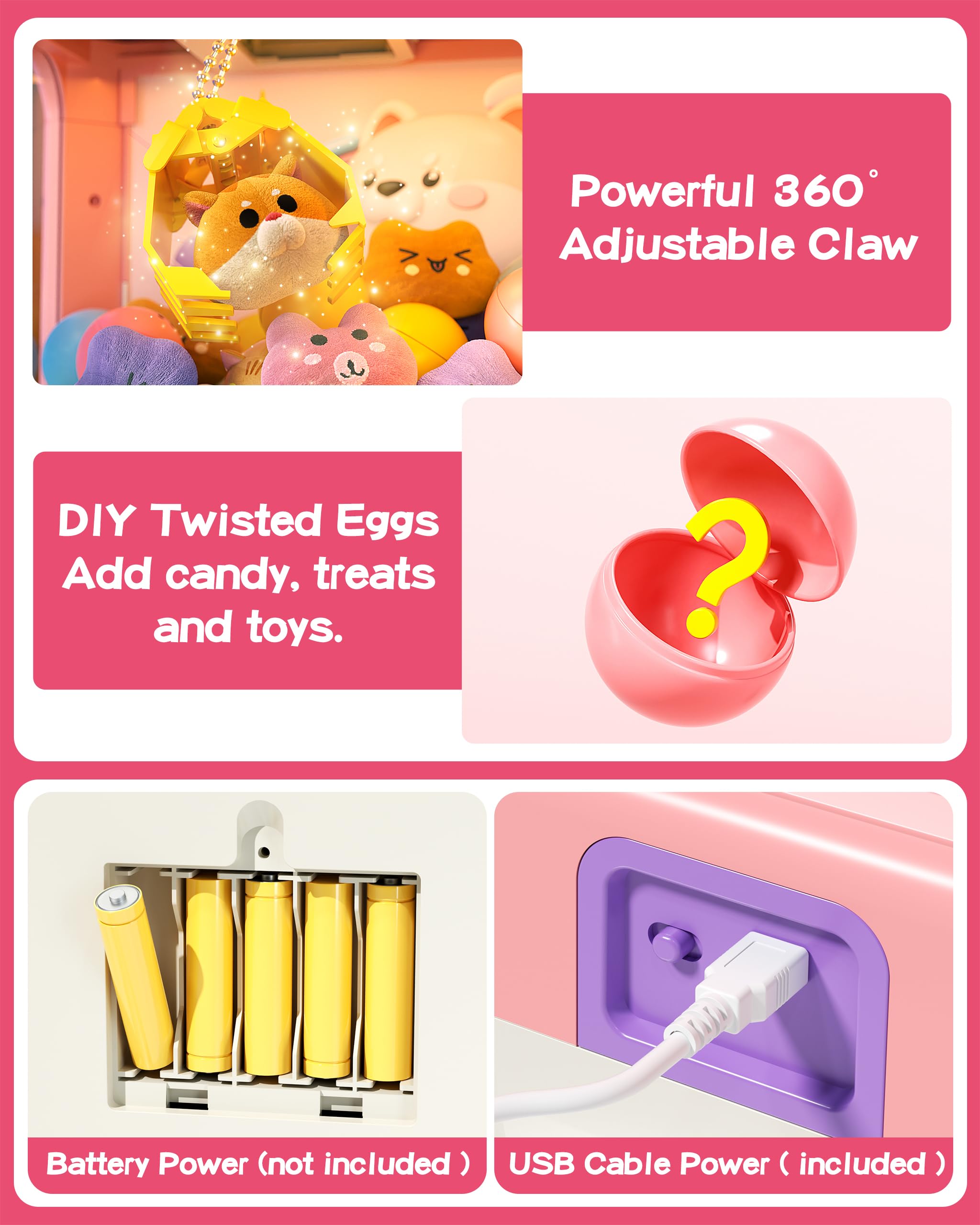 Mini Claw Machine for Kids - Electronic Vending Game with Music & 45 Prizes - Fun Prize Dispenser Toy for Boys & Girls - Perfect for Birthday Parties, Arcades & Family Game Nights