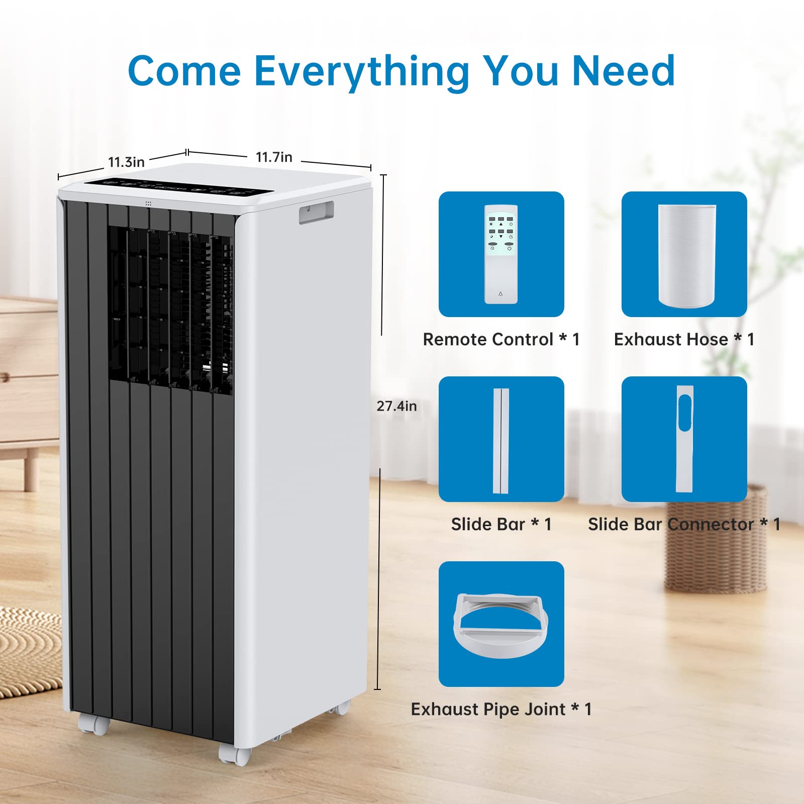 8000 BTU Portable Air Conditioner - 3-in-1 Compact AC Unit with Fast Cooling, Window Mount Kit, Fan & Dehumidifier Modes (115V) - Perfect for Bedrooms, Offices & Small Spaces