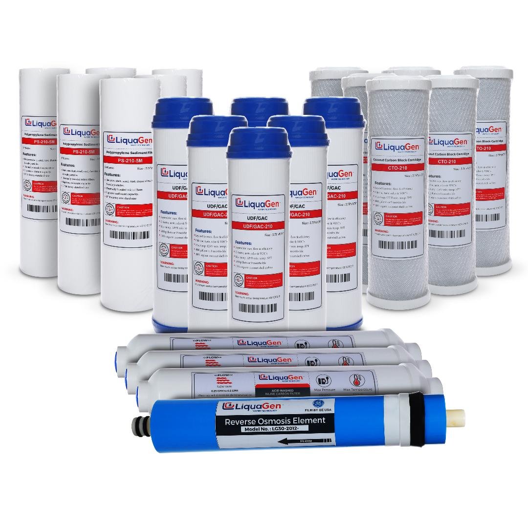 LiquaGen Reverse Osmosis Water Filter Replacement Kit - 3 Year Supply (50 GPD) | Whole House Water Purification System | Compatible with Most RO Systems | Perfect for Clean Drinking Water & Home Use