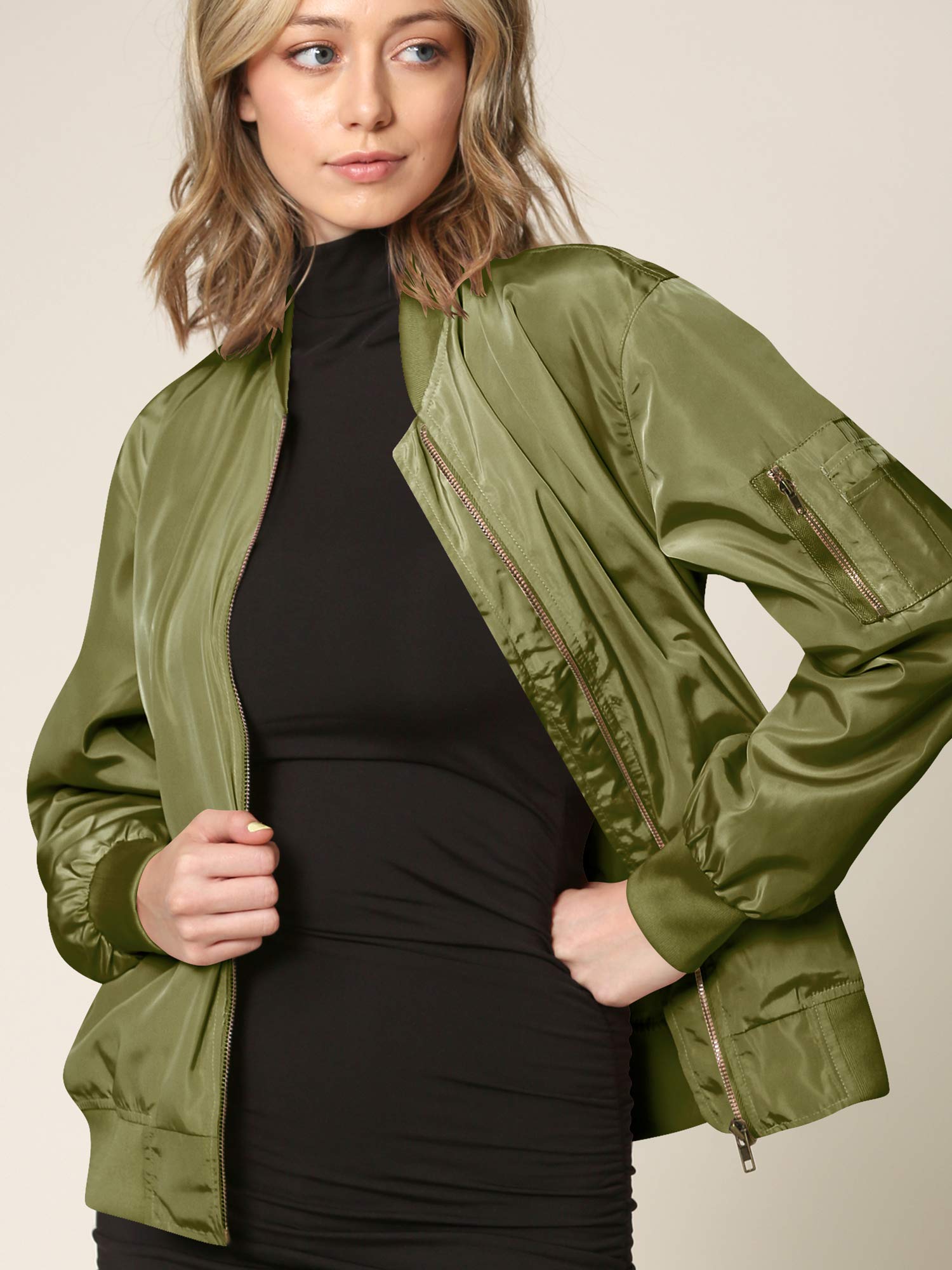 Lock and Love Women's Classic Lightweight Jacket - Multi-Pocket Windbreaker Bomber Jacket for Outdoor Activities, Travel & Casual Wear
