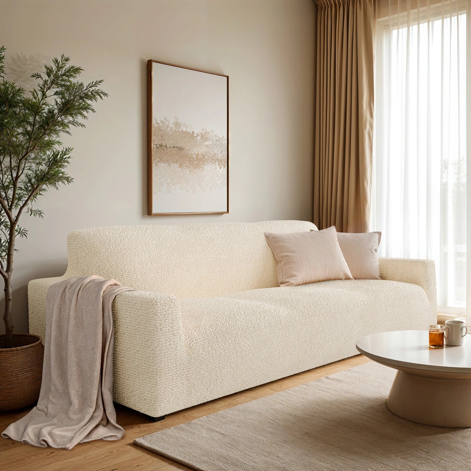 3 Seater Sofa Slipcover - Microfiber Fabric Stretch Couch Cover for Living Room, Home Decor & Furniture Protection