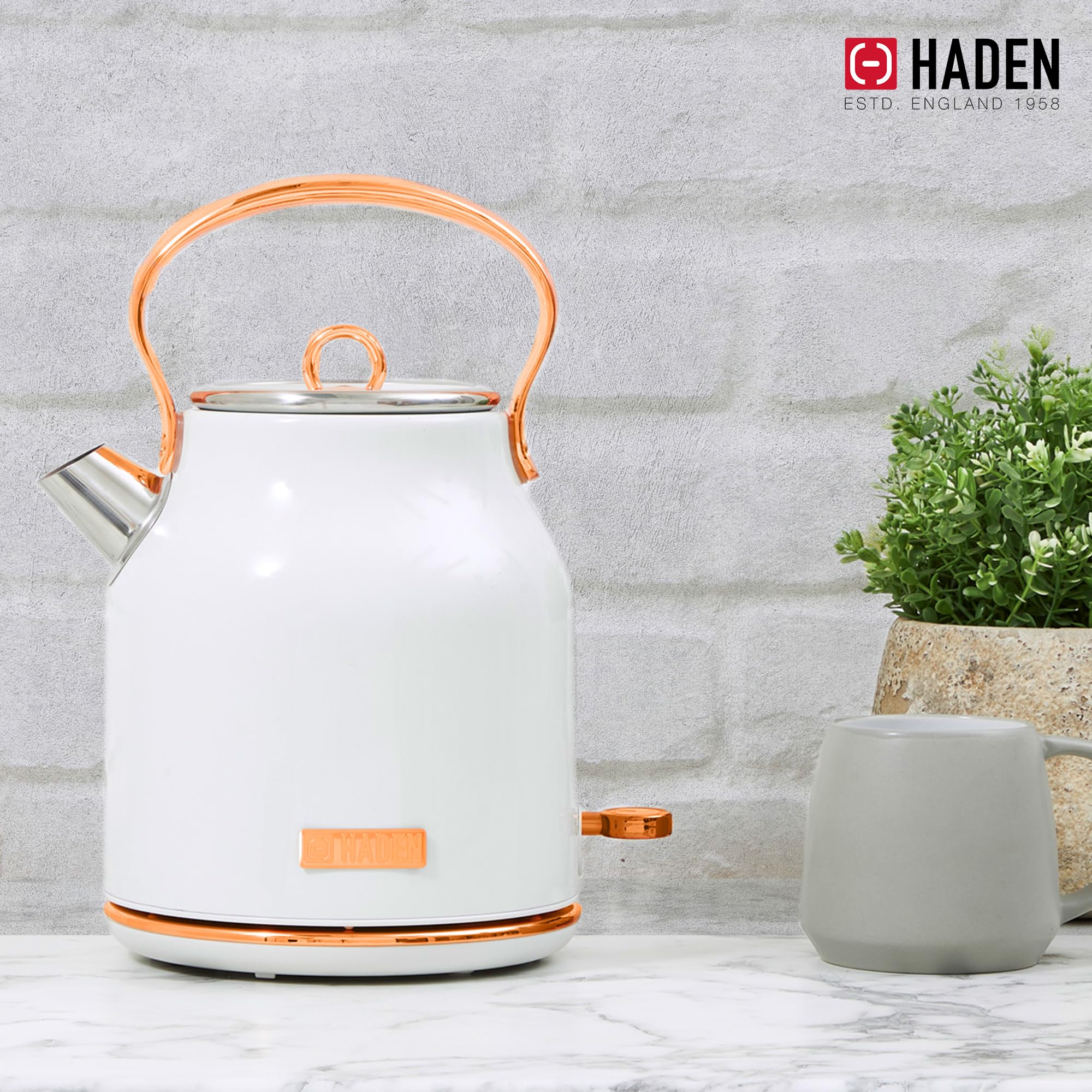 HADEN 12 Cup Drip Coffee Maker with 1.7L Stainless Steel Electric Kettle Set - Ivory & Copper Heritage Style for Home, Office & Kitchen Use