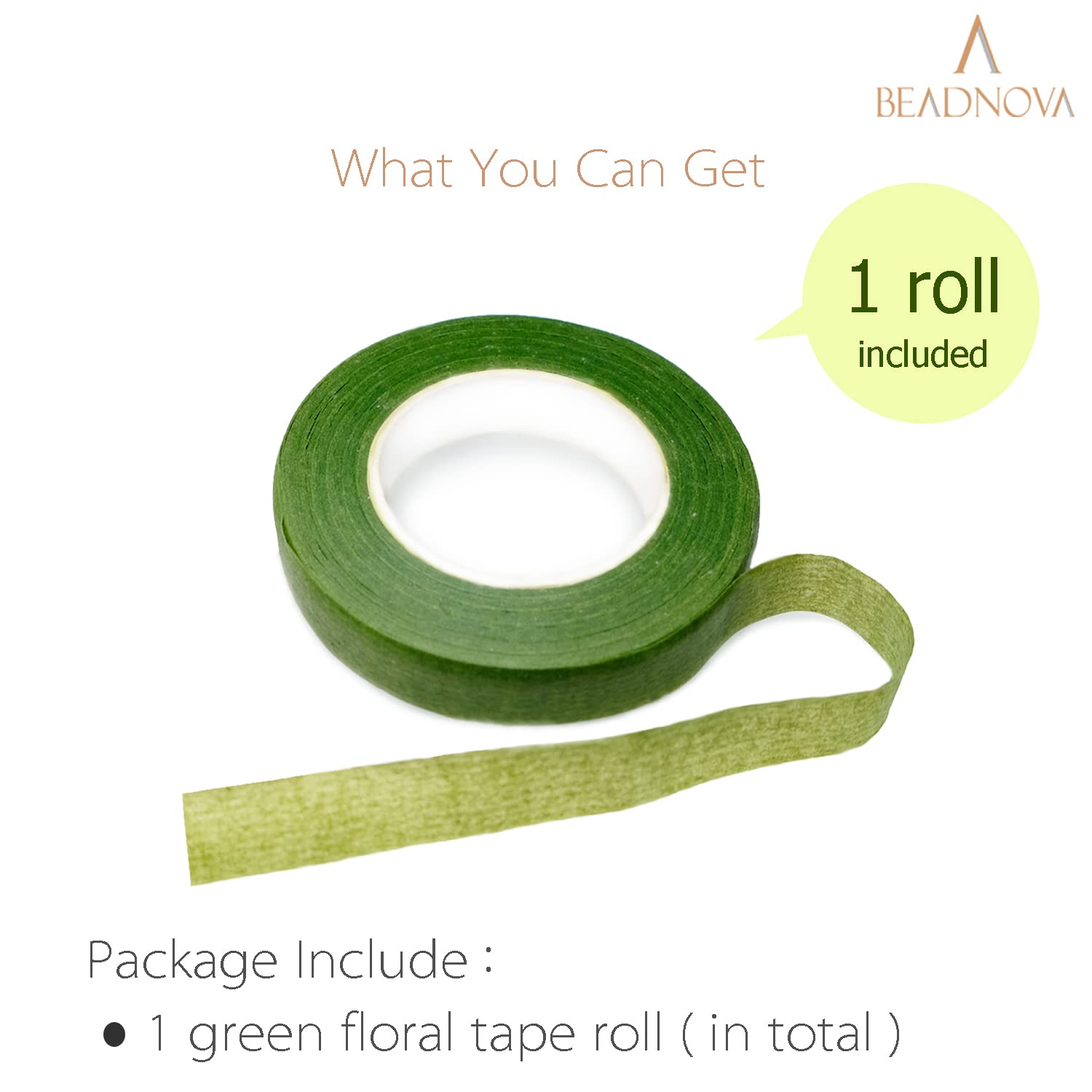 BEADNOVA 1/2 Inch Green Floral Tape - 30 Yards Waterproof Flower Stem Wrap for Bouquets, Floral Arrangements, Wedding Decorations & DIY Crafts - Perfect for Fresh & Artificial Flowers