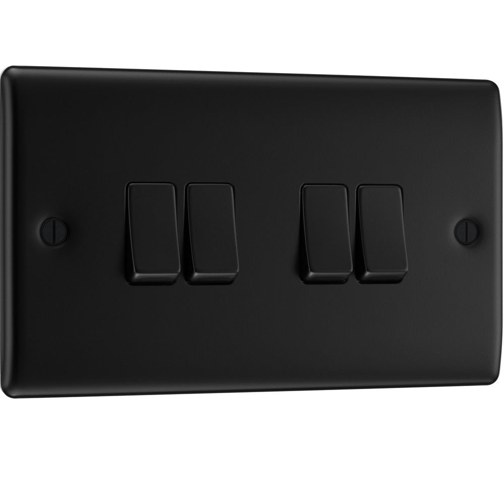 BG Nexus Metal Matt Black 4G 2W Light Switch NFB44 - Modern Electrical Switch for Home & Office Lighting Control