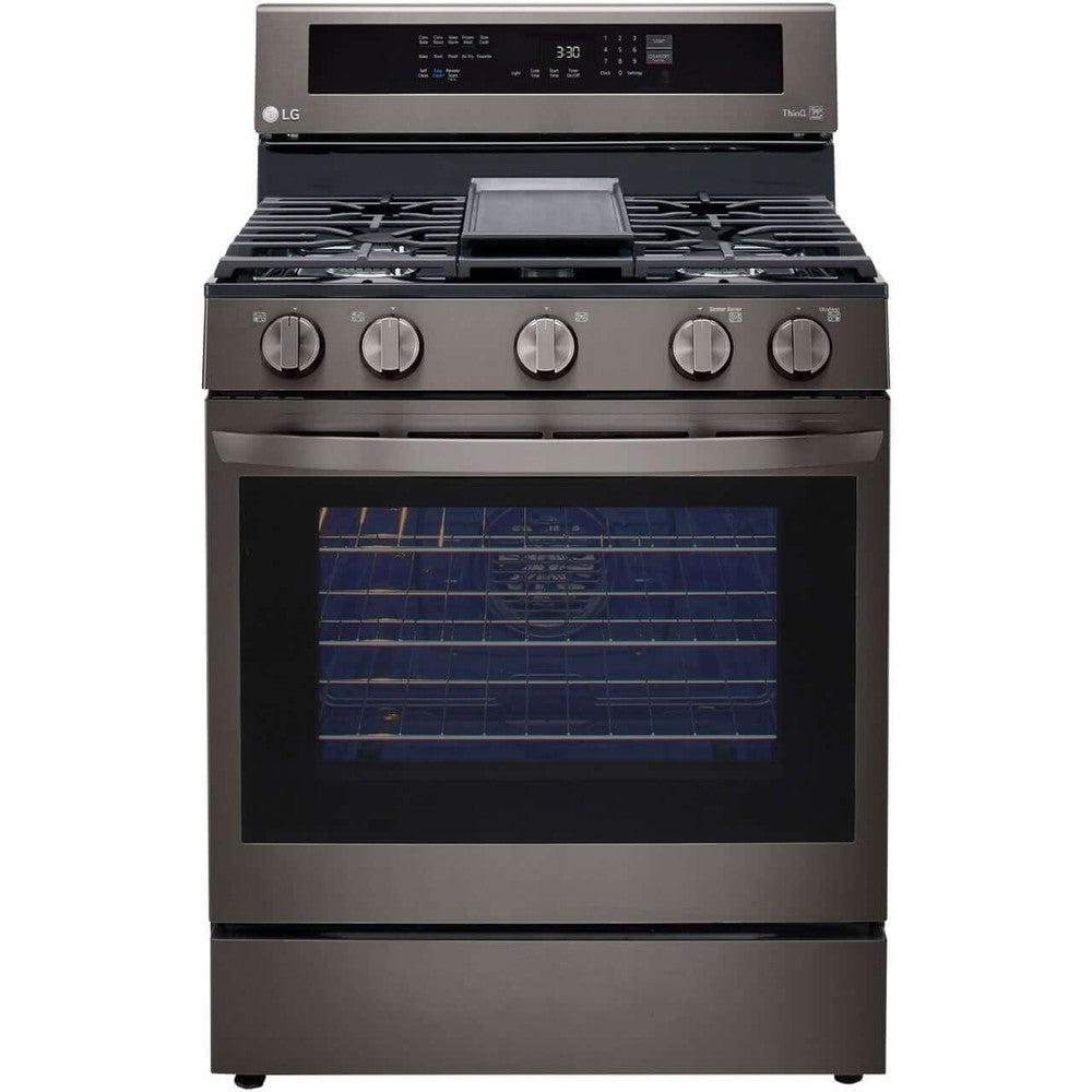 LG 30-inch 5.8 Cu. Ft. Smart Gas Range with Convection Oven, Air Fryer & InstaView - Black Stainless Steel (LRGL5825D) - Perfect for Modern Kitchens & Family Cooking