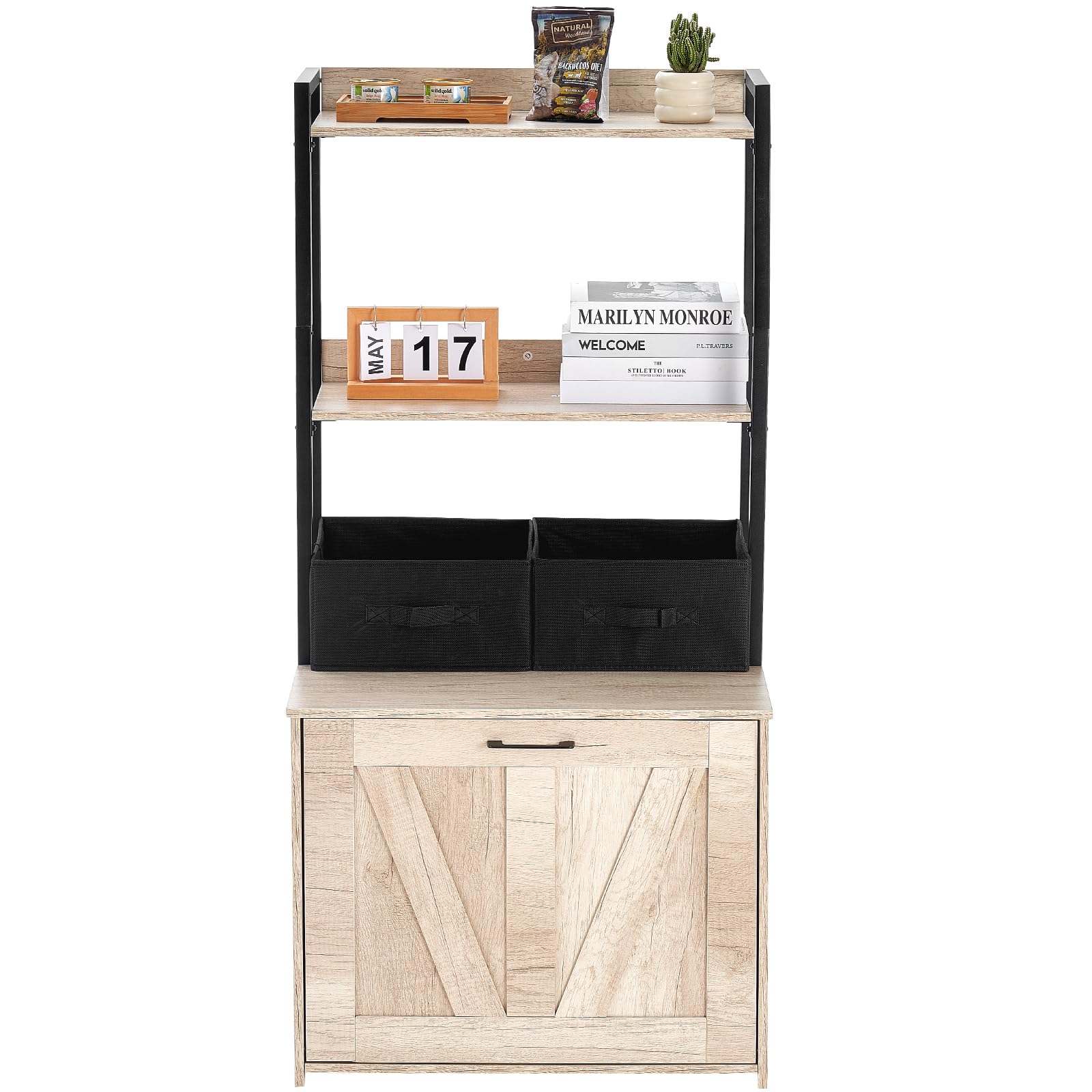 VEVOR Wooden Cat Litter Box Enclosure Furniture with 2 Storage Shelves & Baskets - Hidden Indoor Cat Washroom Cabinet for Large Litter Boxes, 23.6