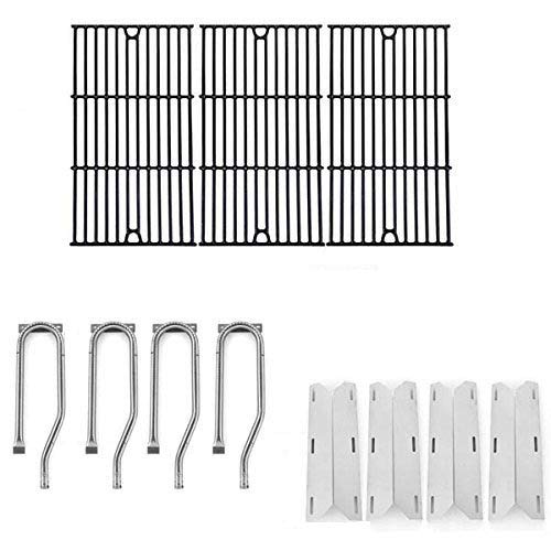 Jenn Air Gas Grill Replacement Parts Kit - 4 Stainless Steel Burners, 4 Heat Plates & Porcelain Cast Grates for Model 720-0337/7200337 - Perfect for Outdoor BBQ, Backyard Cooking & Gas Grill Repair