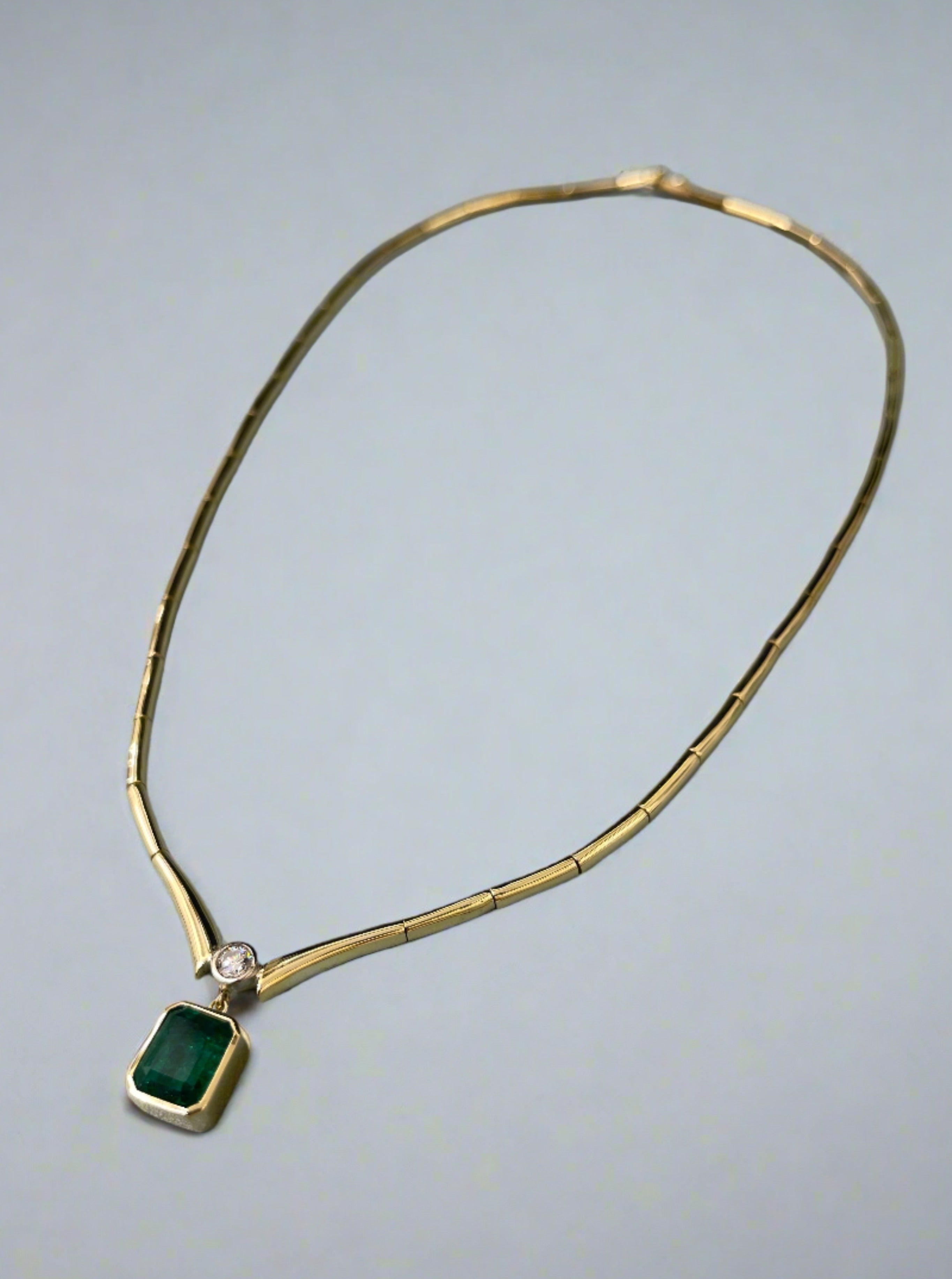 4.90 TCW Bezel-Set Emerald & Diamond Toi et Moi Statement Necklace - Elegant Jewelry for Weddings, Anniversaries & Special Occasions